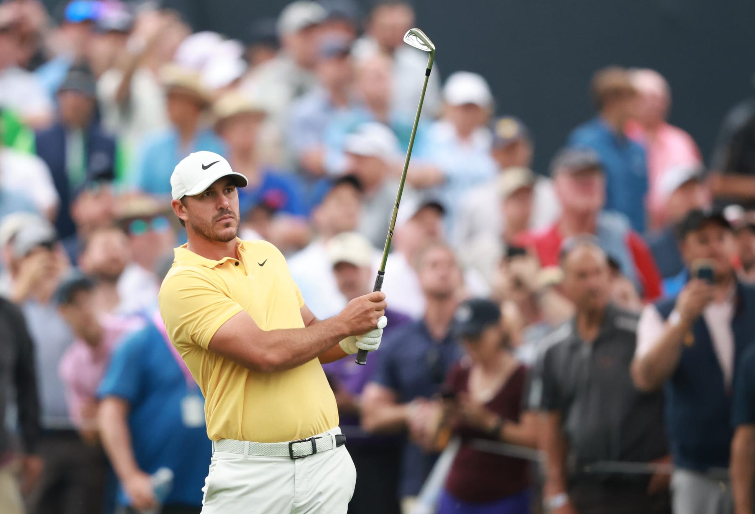 ROCHESTER, NEW YORK - MAY 19: Brooks Koepka of the United States plays a second shot on the fourth hole during the second round of the 2023 PGA Championship at Oak Hill Country Club on May 19, 2023 in Rochester, New York. (Photo by Warren Little/Getty Images)