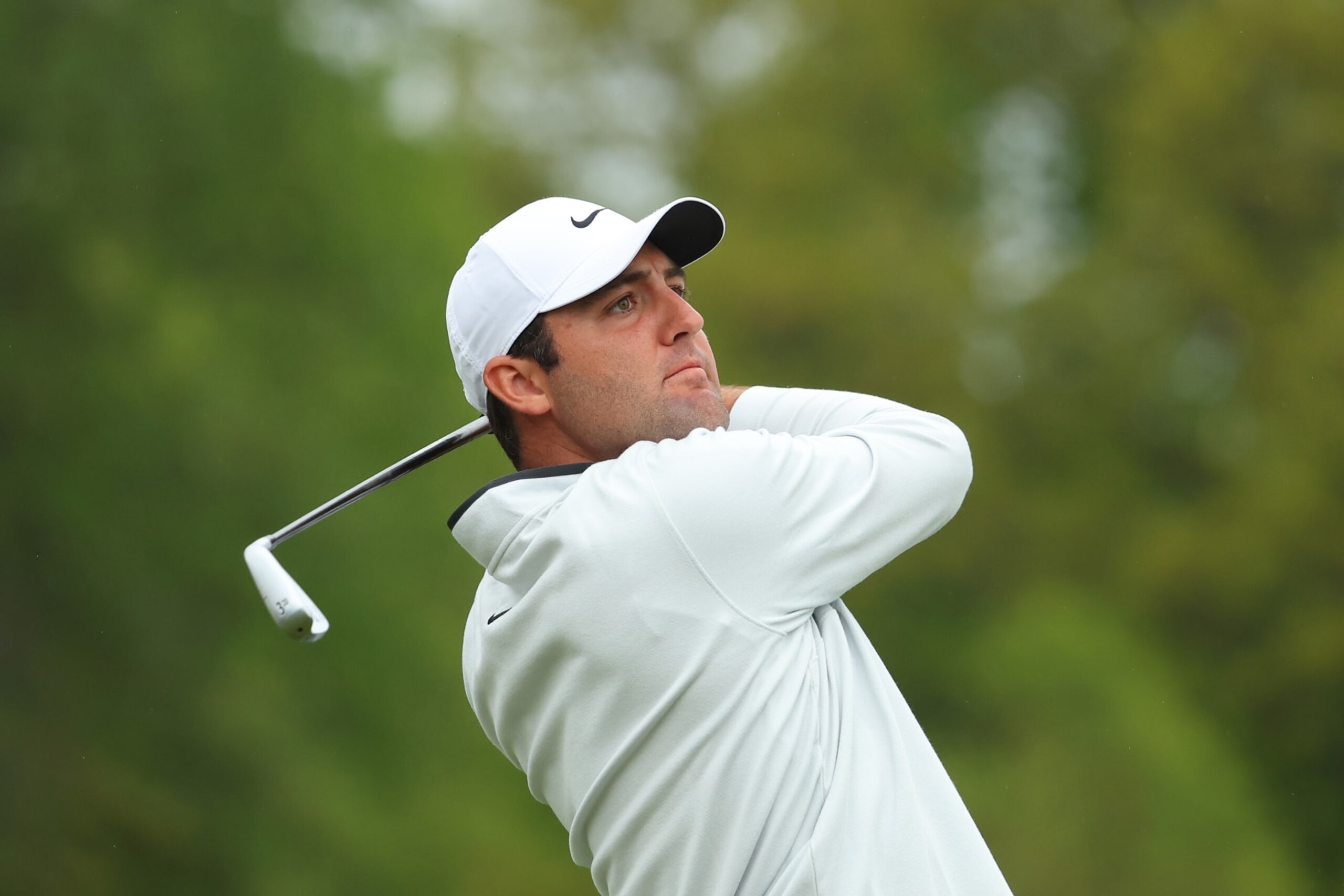 ROCHESTER, NEW YORK - MAY 19: Scottie Scheffler of the United States plays his shot from the 12th tee during the second round of the 2023 PGA Championship at Oak Hill Country Club on May 19, 2023 in Rochester, New York. (Photo by Maddie Meyer/PGA of America via Getty Images)