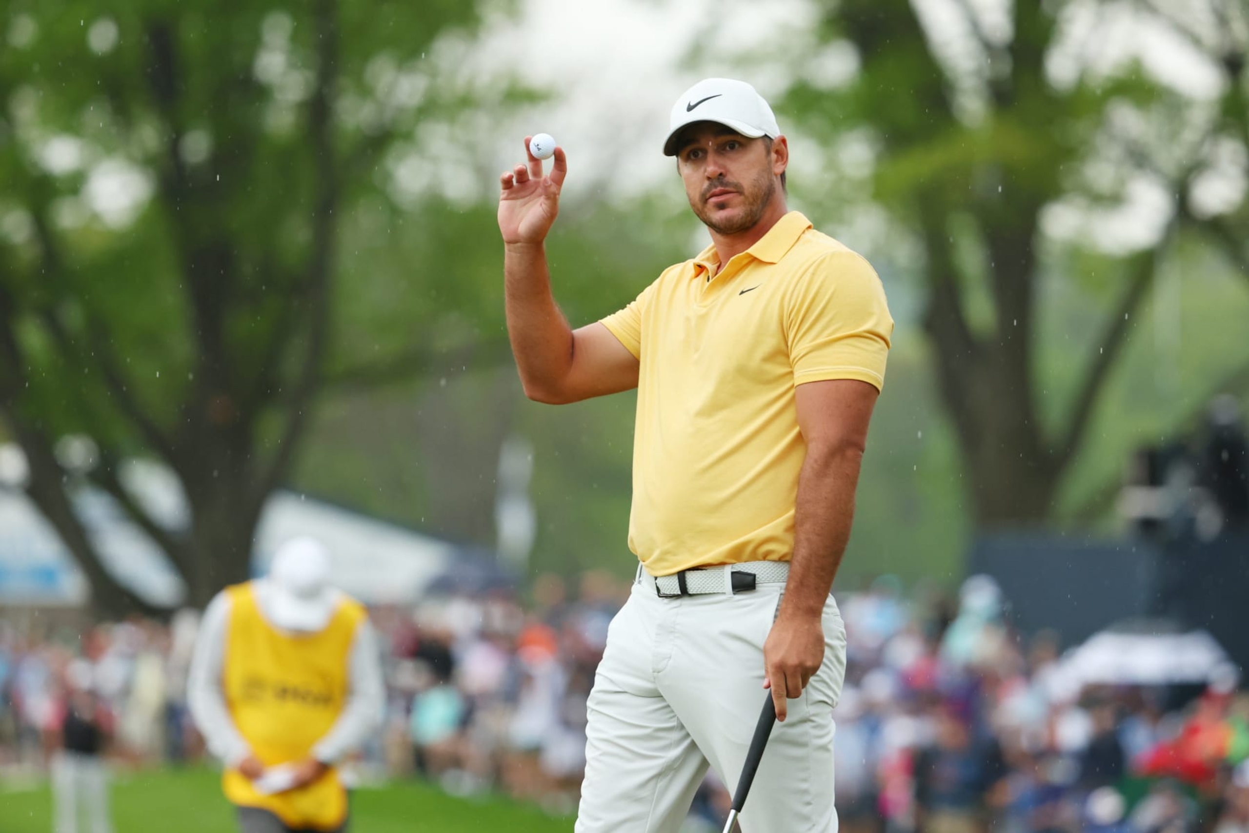 ROCHESTER, NEW YORK - MAY 19: Brooks Koepka of the United States reacts to his putt on the 18th green during the second round of the 2023 PGA Championship at Oak Hill Country Club on May 19, 2023 in Rochester, New York. (Photo by Maddie Meyer/PGA of America via Getty Images)