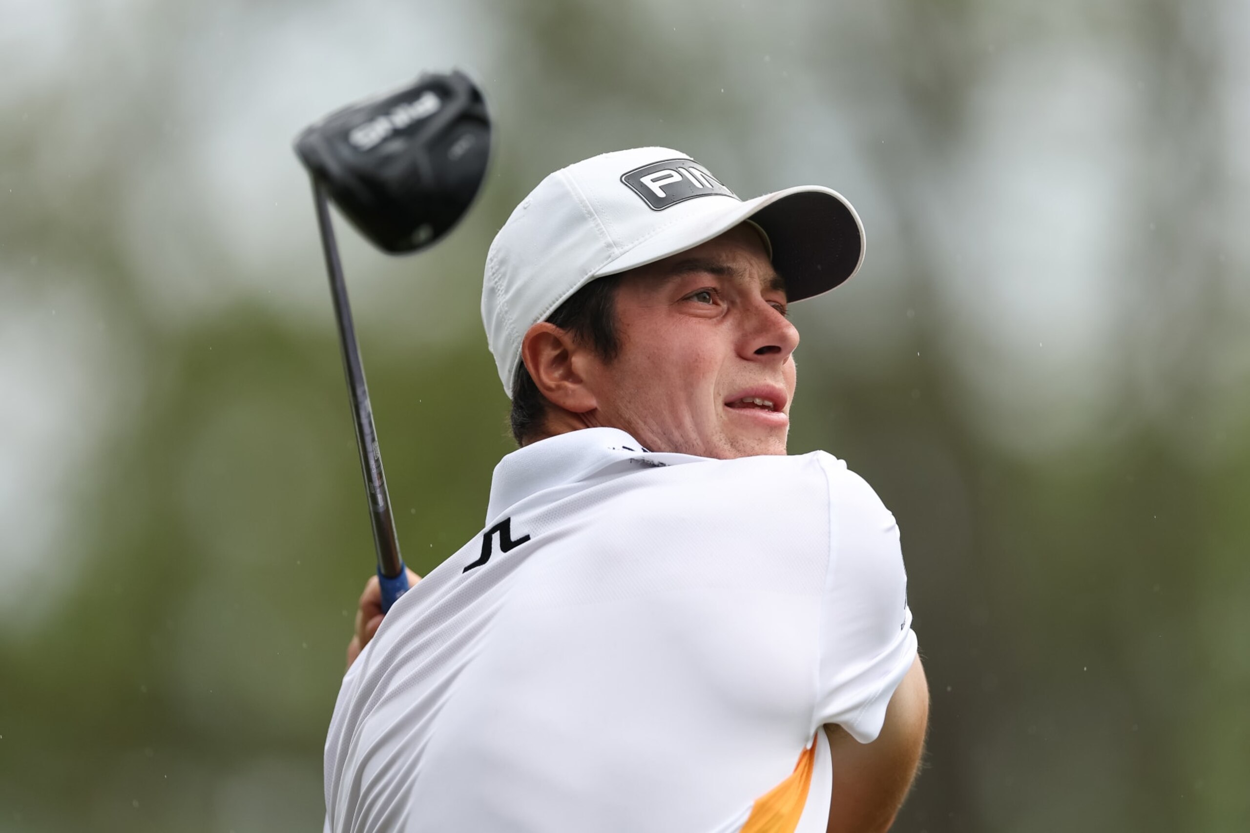 ROCHESTER, NY - MAY 19: Viktor Hovland hits his tee shot on the 18th hole during the second round of the PGA Championship at Oak Hill Country Club on Friday, May 19, 2023 in Rochester, New York. (Photo by Scott Taetsch/PGA of America via Getty Images)