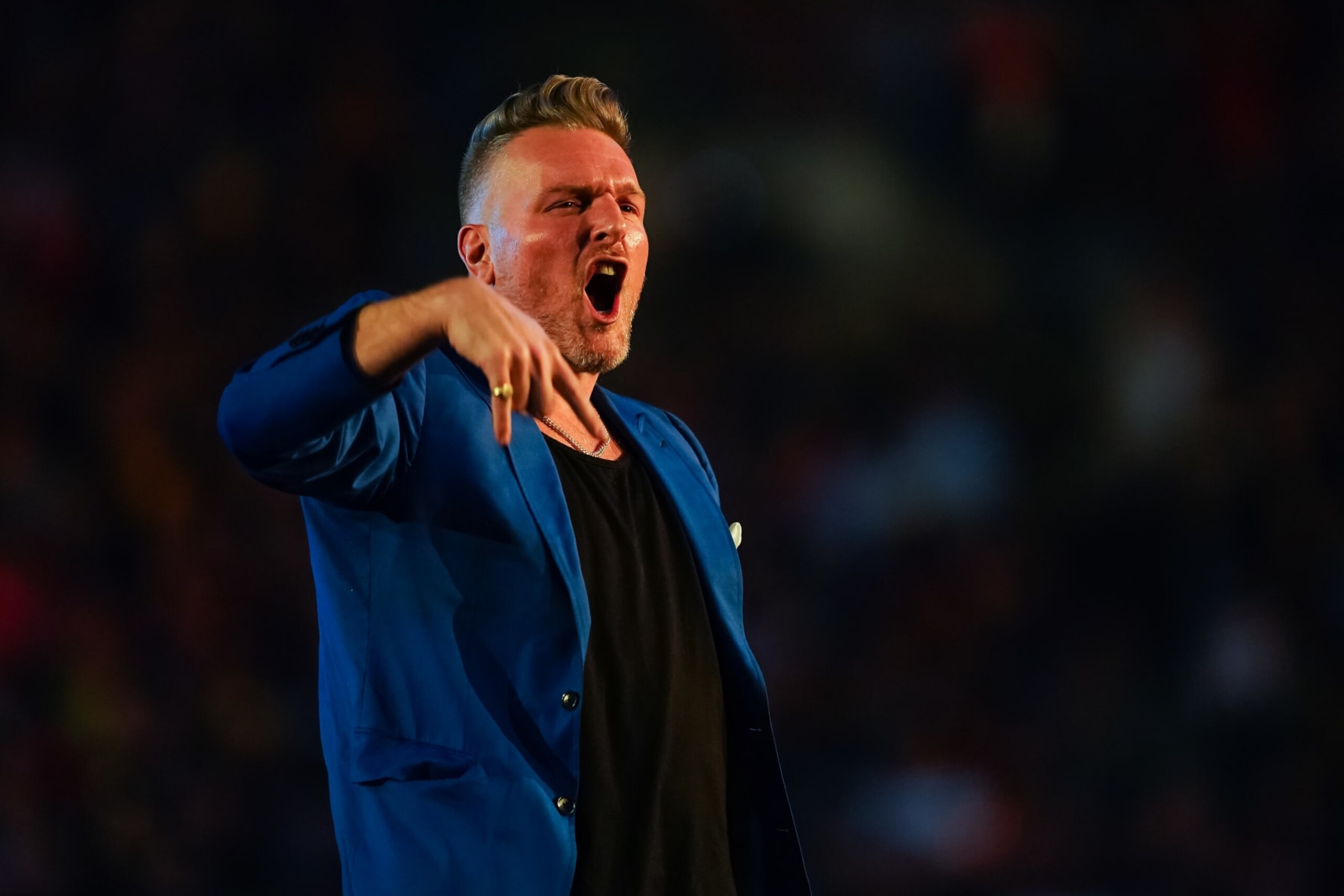 SAN ANTONIO, TEXAS - JANUARY 28: Pat McAfee is introduced prior to the WWE Royal Rumble at the Alamodome on January 28, 2023 in San Antonio, Texas. (Photo by Alex Bierens de Haan/Getty Images) SAN ANTONIO, TEXAS - JANUARY 28: Pat McAfee is introduced prior to the WWE Royal Rumble at the Alamodome on January 28, 2023 in San Antonio, Texas. (Photo by Alex Bierens de Haan/Getty Images)