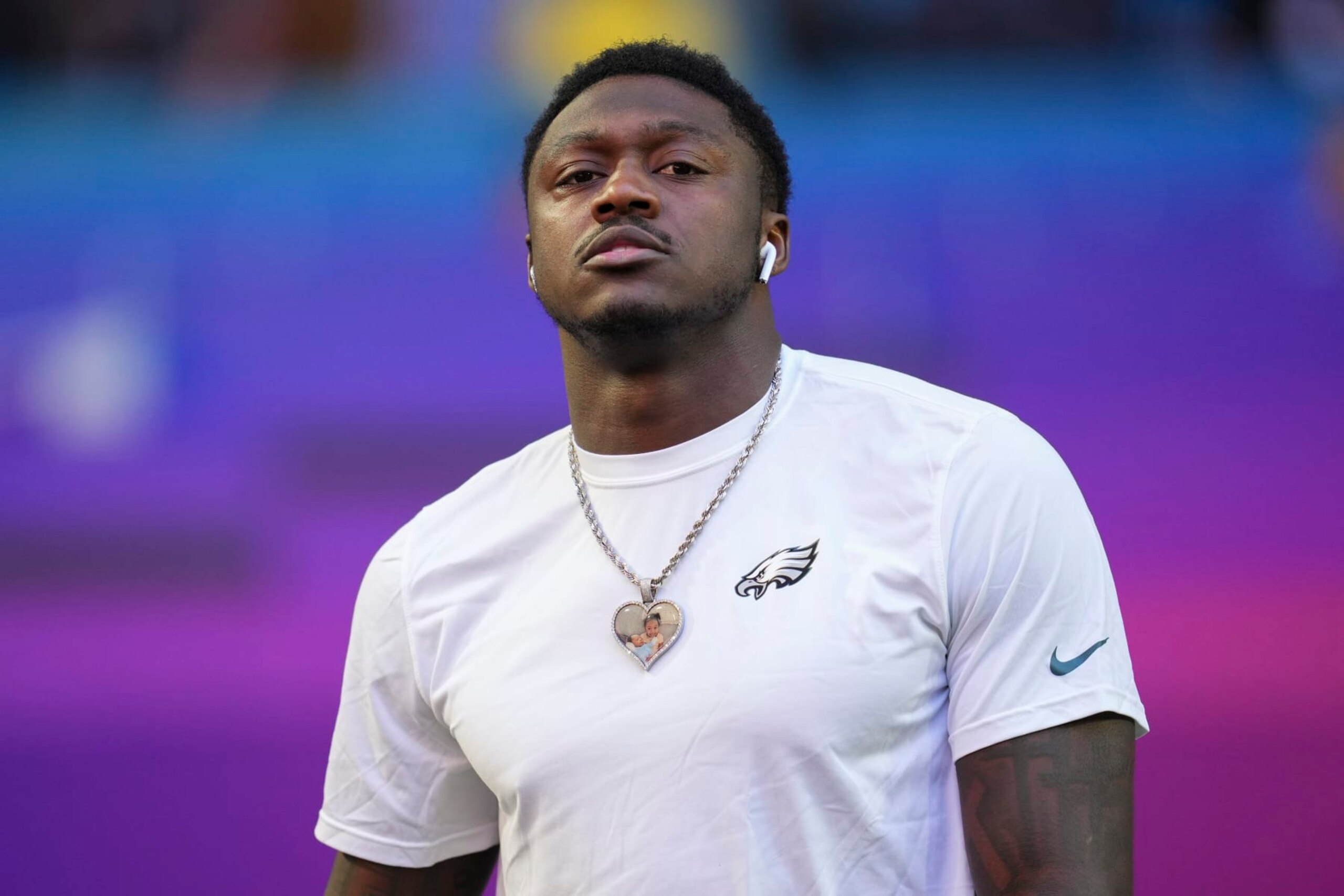 GLENDALE, AZ - FEBRUARY 12: A.J. Brown #11 of the Philadelphia Eagles warms up against the Kansas City Chiefs after Super Bowl LVII at State Farm Stadium on February 12, 2023 in Glendale, Arizona. The Chiefs defeated the Eagles 38-35. (Photo by Cooper Neill/Getty Images)