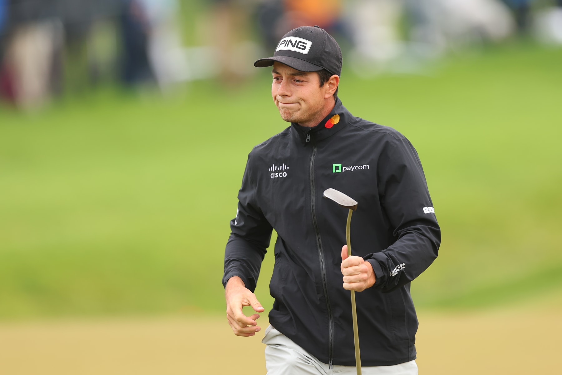 ROCHESTER, NEW YORK - MAY 20: Viktor Hovland of Norway reacts after a birdie on the 11th green during the third round of the 2023 PGA Championship at Oak Hill Country Club on May 20, 2023 in Rochester, New York. (Photo by Michael Reaves/Getty Images)