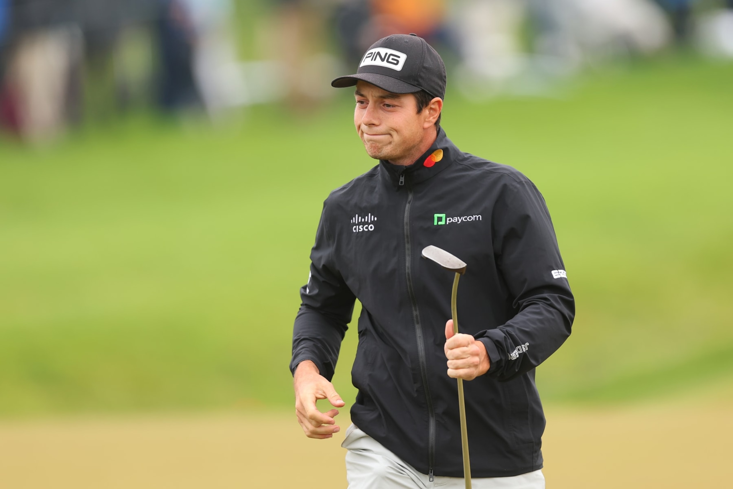 ROCHESTER, NEW YORK - MAY 20: Viktor Hovland of Norway reacts after a birdie on the 11th green during the third round of the 2023 PGA Championship at Oak Hill Country Club on May 20, 2023 in Rochester, New York. (Photo by Michael Reaves/Getty Images)