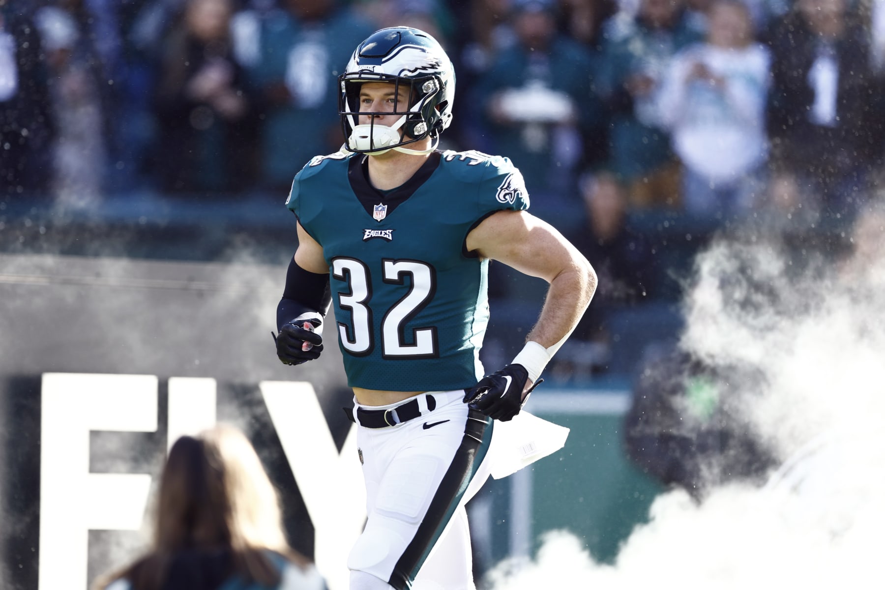 Philadelphia Eagles safety Reed Blankenship (32) is introduced before an NFL football game against the New Orleans Saints, Sunday, Jan. 1, 2023, in Philadelphia. (AP Photo/Rich Schultz)
