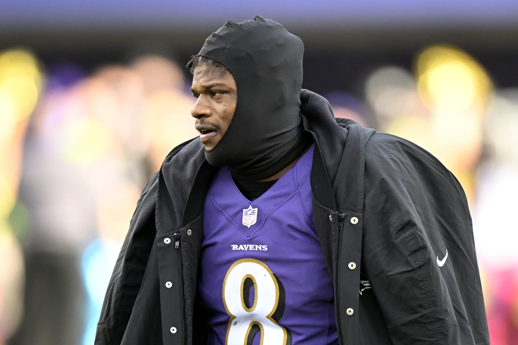 BALTIMORE, MARYLAND - DECEMBER 04: Lamar Jackson #8 of the Baltimore Ravens looks on during the first half of the game against the Denver Broncos at M&T Bank Stadium on December 04, 2022 in Baltimore, Maryland. (Photo by Greg Fiume/Getty Images)