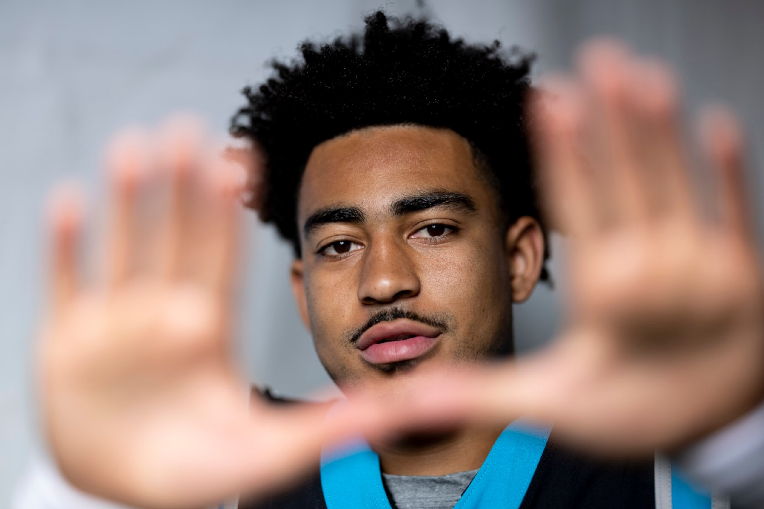 LOS ANGELES, CALIFORNIA - MAY 20: Bryce Young #9 of the Carolina Panthers poses for a portrait during the NFLPA Rookie Premiere on May 20, 2023 in Los Angeles, California. (Photo by Michael Owens/Getty Images) LOS ANGELES, CALIFORNIA - MAY 20: Bryce Young #9 of the Carolina Panthers poses for a portrait during the NFLPA Rookie Premiere on May 20, 2023 in Los Angeles, California. (Photo by Michael Owens/Getty Images)