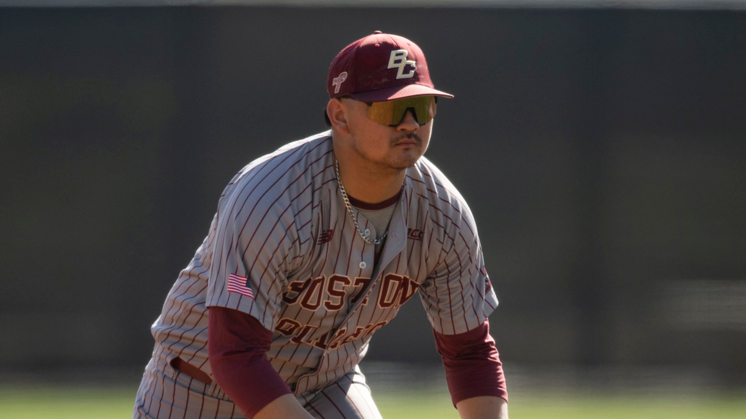 Boston College third baseman Nick Wang (44) takes his stance during an NCAA baseball game against Pepperdine on Sunday, Feb. 19, 2023, in Malibu, Calif. (AP Photo/Kyusung Gong) Boston College third baseman Nick Wang (44) takes his stance during an NCAA baseball game against Pepperdine on Sunday, Feb. 19, 2023, in Malibu, Calif. (AP Photo/Kyusung Gong)
