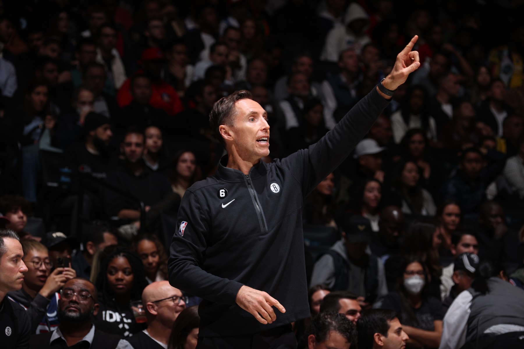 BROOKLYN, NY - OCTOBER 31: Head Coach Steve Nash of the Brooklyn Nets looks on during the game against the Indiana Pacers on October 31, 2022 at Barclays Center in Brooklyn, New York. NOTE TO USER: User expressly acknowledges and agrees that, by downloading and or using this Photograph, user is consenting to the terms and conditions of the Getty Images License Agreement. Mandatory Copyright Notice: Copyright 2022 NBAE (Photo by Nathaniel S. Butler/NBAE via Getty Images)