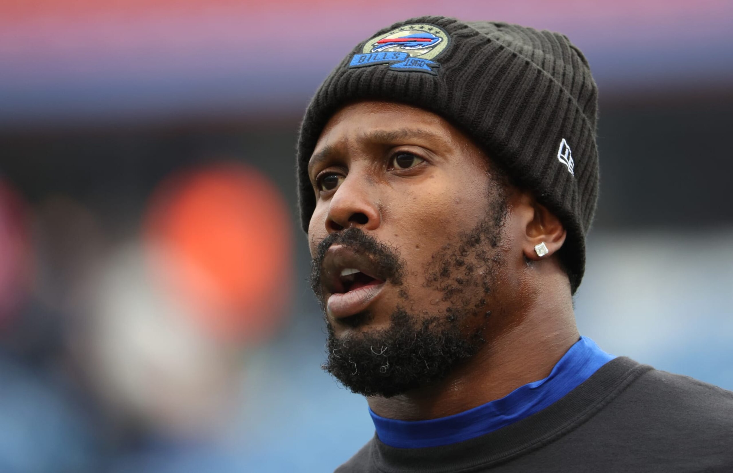 ORCHARD PARK, NY - NOVEMBER 13: Von Miller #40 of the Buffalo Bills on the field before a game against the Minnesota Vikings at Highmark Stadium on November 13, 2022 in Orchard Park, New York. (Photo by Timothy T Ludwig/Getty Images)