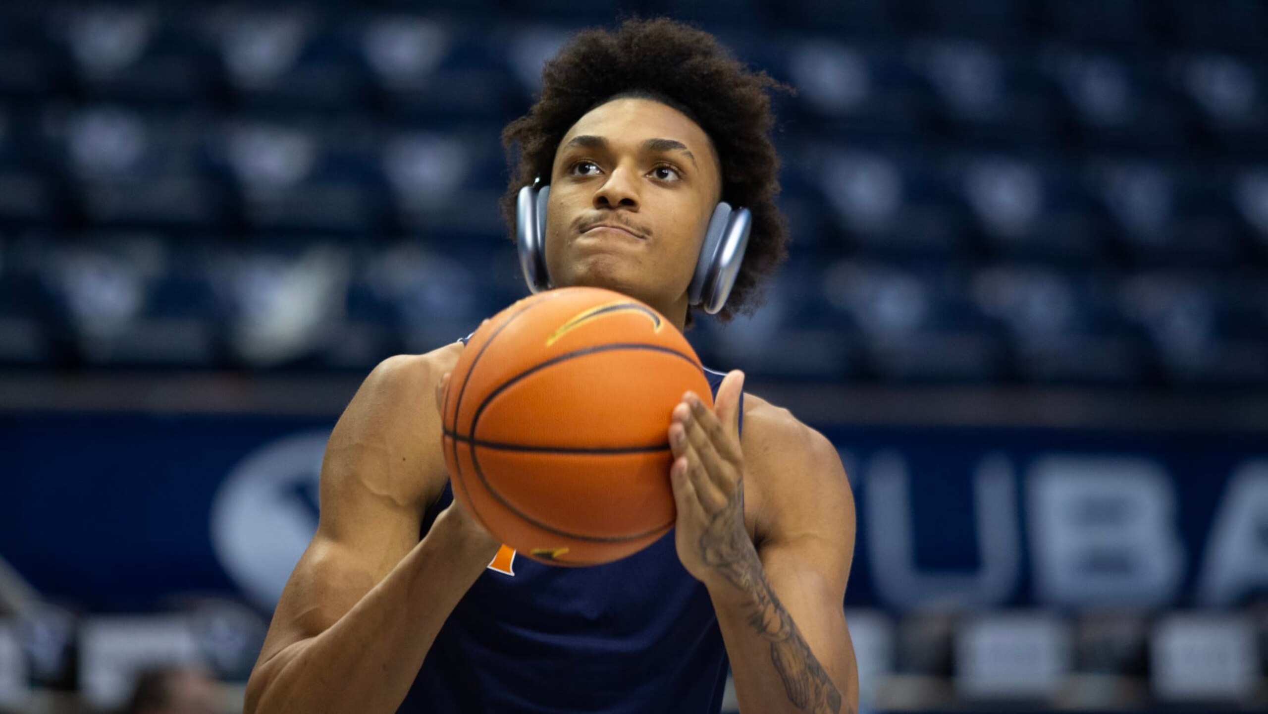 PROVO, UT- JANUARY 14:  Maxwell Lewis #24 of the Pepperdine Waves shoots during warmups before their game against the Brigham Young Cougars on January 14, 2023 at the Marriott Center in Provo, Utah.(Photo by Chris Gardner/Getty Images)