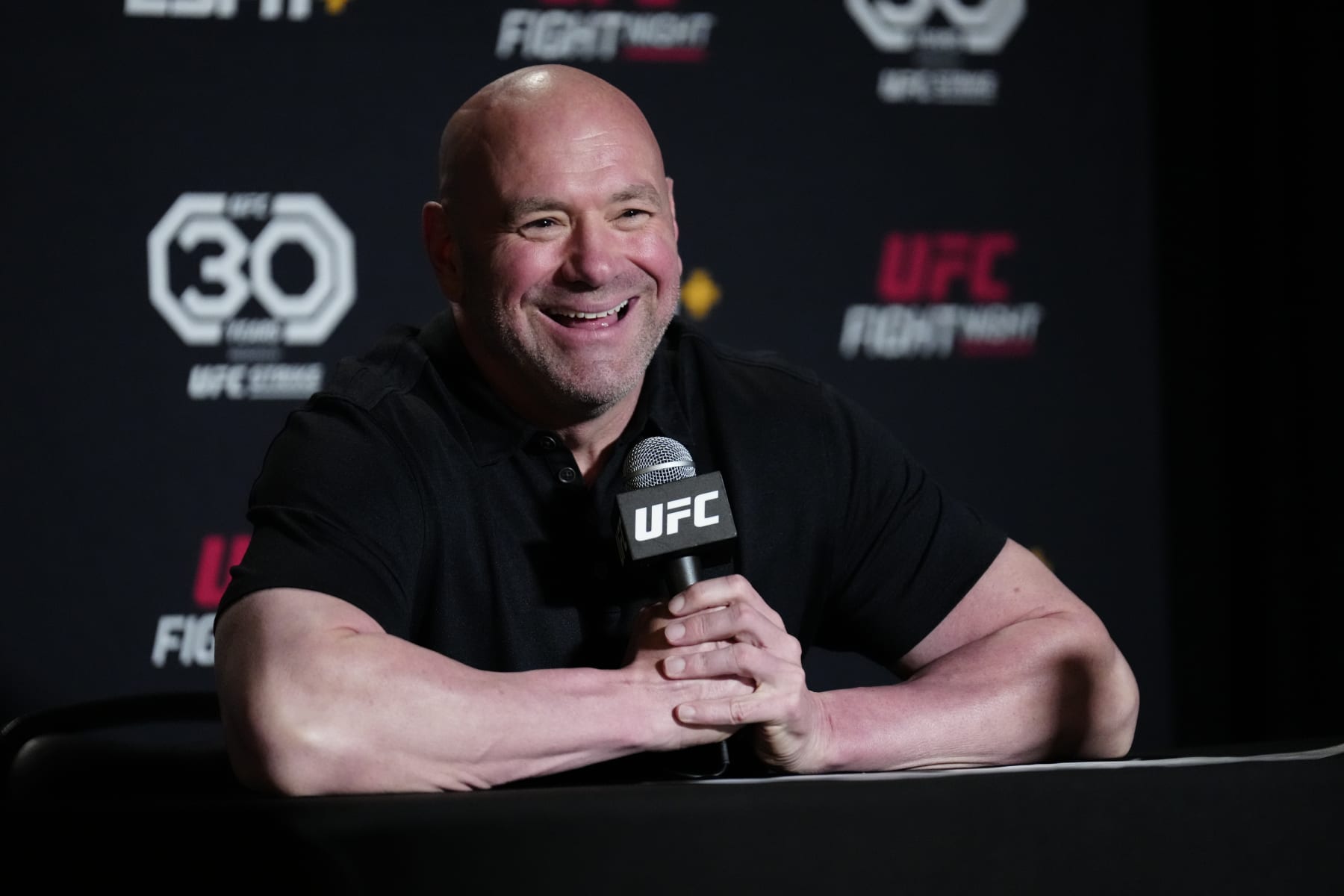 LAS VEGAS, NV - MAY 20: Dana White speaks with the press following the event at UFC Apex for UFC Vegas 73 - Dern vs Hill event on May 20, 2023, in Las Vegas, NV. (Photo by Louis Grasse/PxImages/Icon Sportswire via Getty Images)
