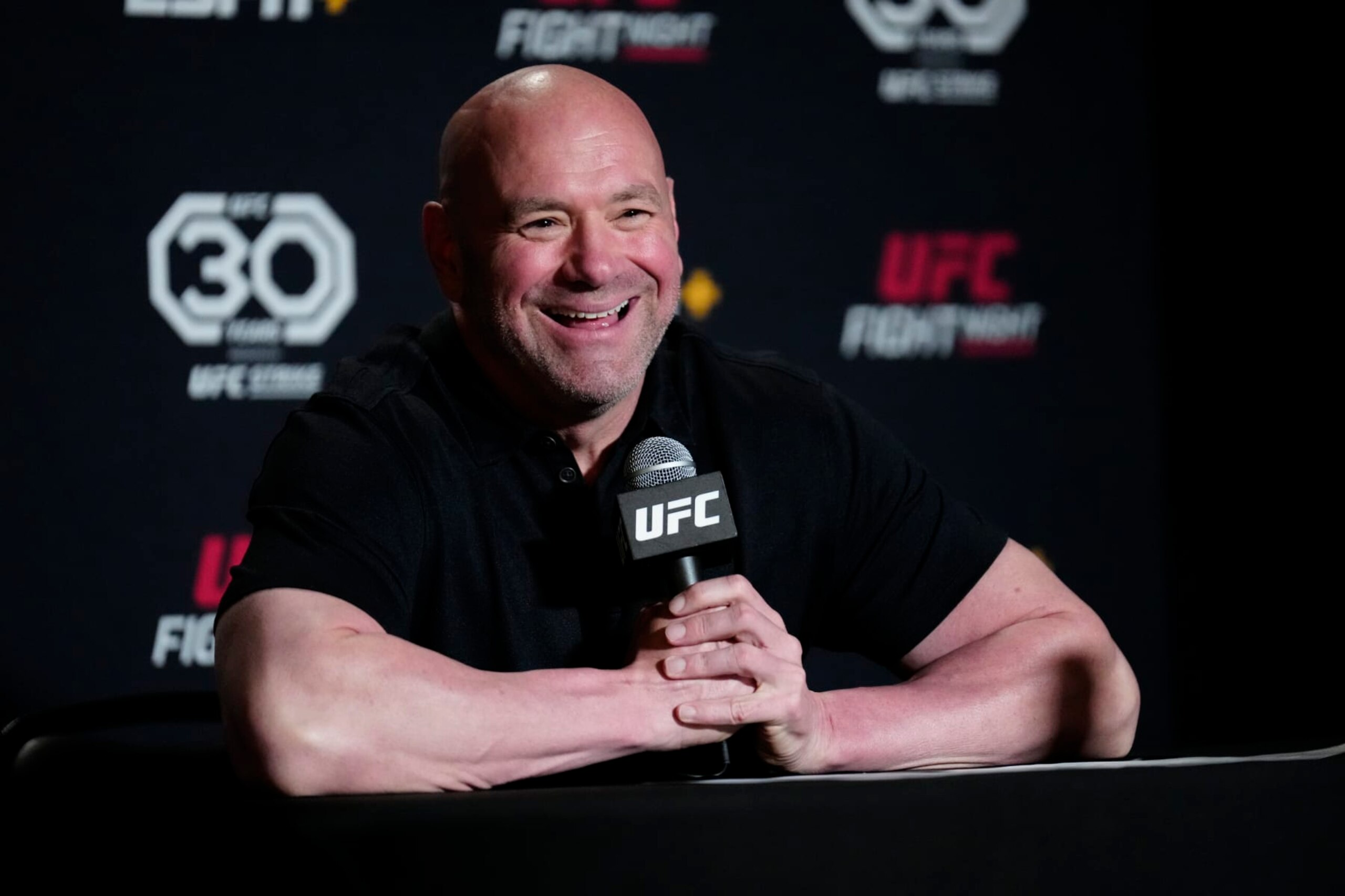 LAS VEGAS, NV - MAY 20: Dana White speaks with the press following the event at UFC Apex for UFC Vegas 73 - Dern vs Hill event on May 20, 2023, in Las Vegas, NV. (Photo by Louis Grasse/PxImages/Icon Sportswire via Getty Images)