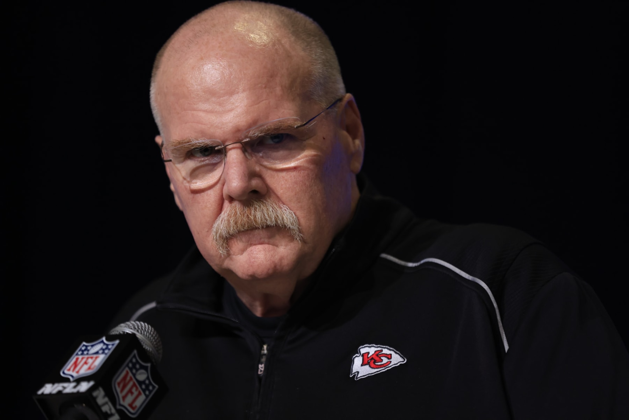 INDIANAPOLIS, INDIANA - MARCH 01: Head coach Andy Reid of the Kansas City Chiefs speaks with the media during the NFL Combine at Lucas Oil Stadium on February 28, 2023 in Indianapolis, Indiana. (Photo by Justin Casterline/Getty Images)