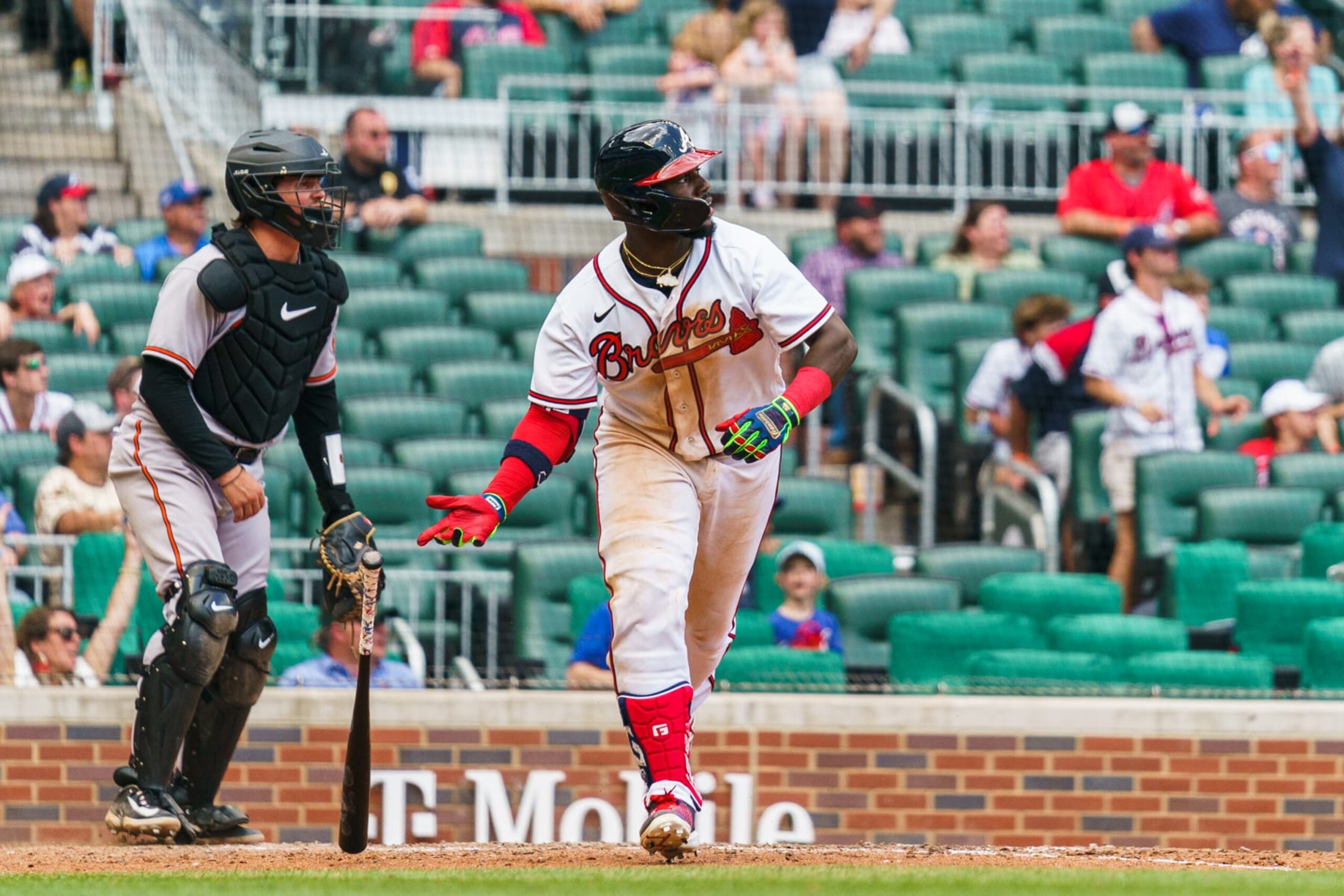 ATLANTA, GA - MAY 7: Michael Harris II #23 of the Atlanta Braves hit a walk-off double during the twelfth inning against the Baltimore Orioles at Truist Park on May 7, 2023 in Atlanta, Georgia. (Photo by Matthew Grimes Jr./Atlanta Braves/Getty Images)