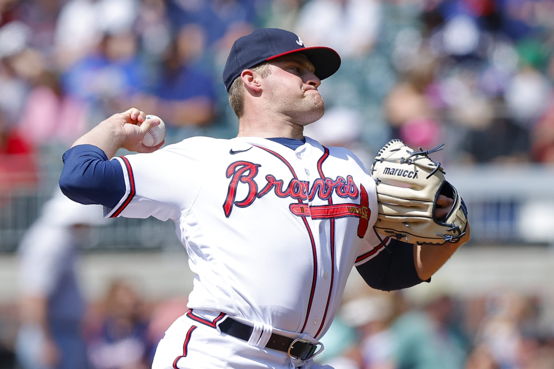ATLANTA, GA - MAY 07: Bryce Elder #55 of the Atlanta Braves pitches during the first inning against the Baltimore Orioles at Truist Park on May 7, 2023 in Atlanta, Georgia. (Photo by Todd Kirkland/Getty Images)