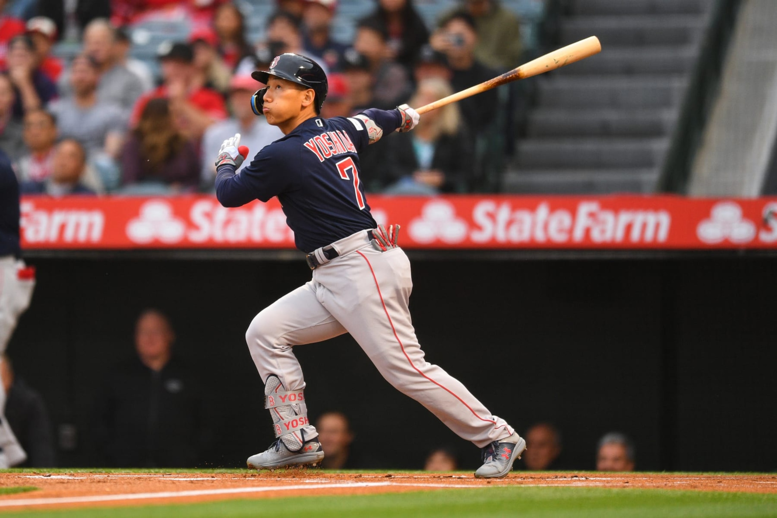 ANAHEIM, CA - MAY 23: Boston Red Sox left fielder Masataka Yoshida (7) swings at a pitch during the MLB game between the Boston Red Sox and the Los Angeles Angels of Anaheim on May 23, 2023 at Angel Stadium of Anaheim in Anaheim, CA. (Photo by Brian Rothmuller/Icon Sportswire via Getty Images) ANAHEIM, CA - MAY 23: Boston Red Sox left fielder Masataka Yoshida (7) swings at a pitch during the MLB game between the Boston Red Sox and the Los Angeles Angels of Anaheim on May 23, 2023 at Angel Stadium of Anaheim in Anaheim, CA. (Photo by Brian Rothmuller/Icon Sportswire via Getty Images)