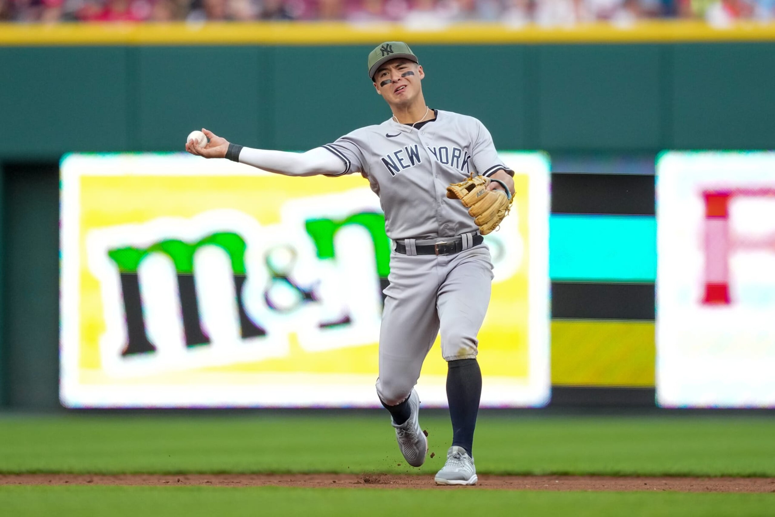 CINCINNATI, OHIO - MAY 19: Anthony Volpe #11 of the New York Yankees throws to first base in the fourth inning against the Cincinnati Reds at Great American Ball Park on May 19, 2023 in Cincinnati, Ohio. (Photo by Dylan Buell/Getty Images) CINCINNATI, OHIO - MAY 19: Anthony Volpe #11 of the New York Yankees throws to first base in the fourth inning against the Cincinnati Reds at Great American Ball Park on May 19, 2023 in Cincinnati, Ohio. (Photo by Dylan Buell/Getty Images)