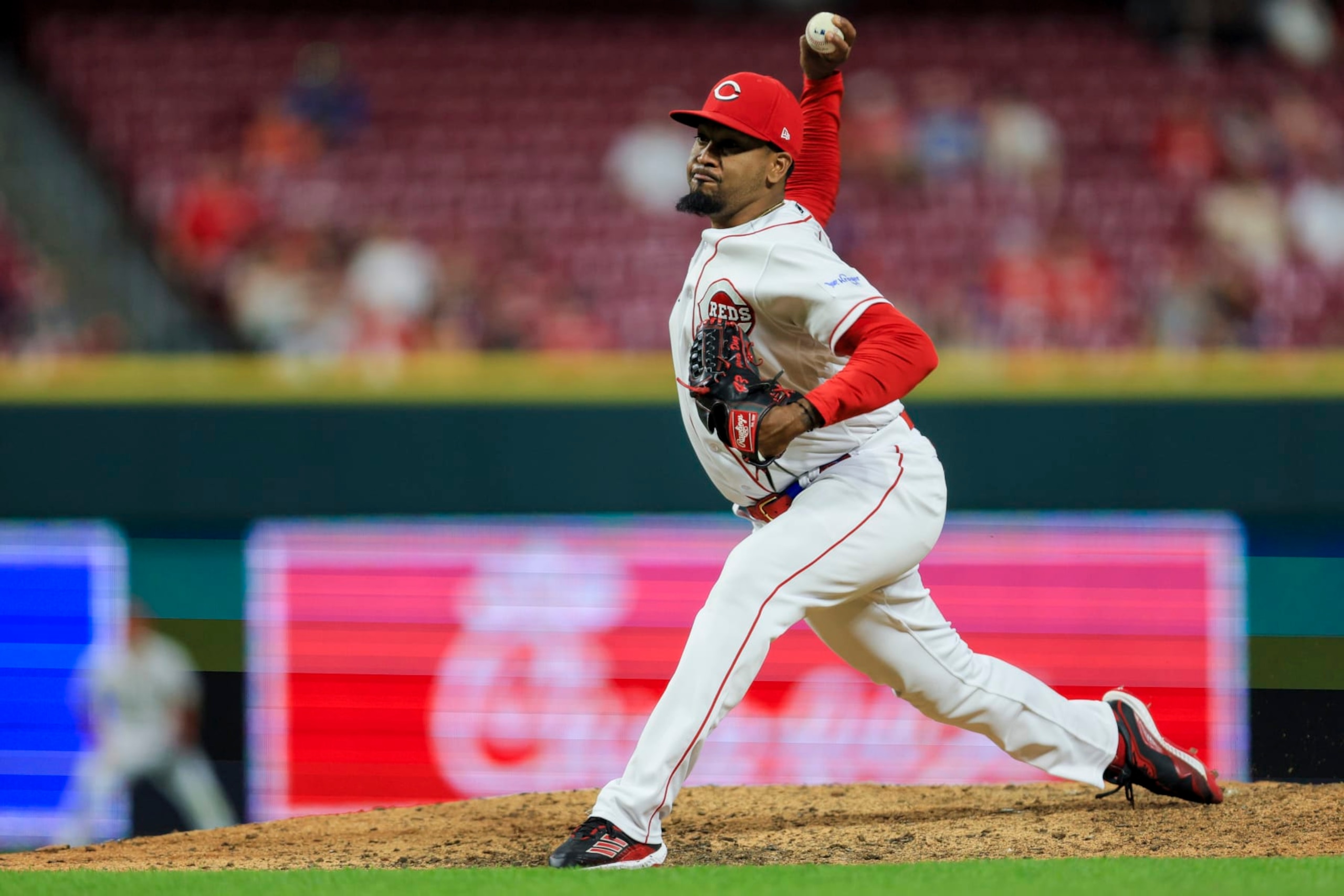 Cincinnati Reds' Alexis Diaz throws during the ninth inning of a baseball game against the New York Mets in Cincinnati, Tuesday, May 9, 2023. The Reds won 7-6. (AP Photo/Aaron Doster)