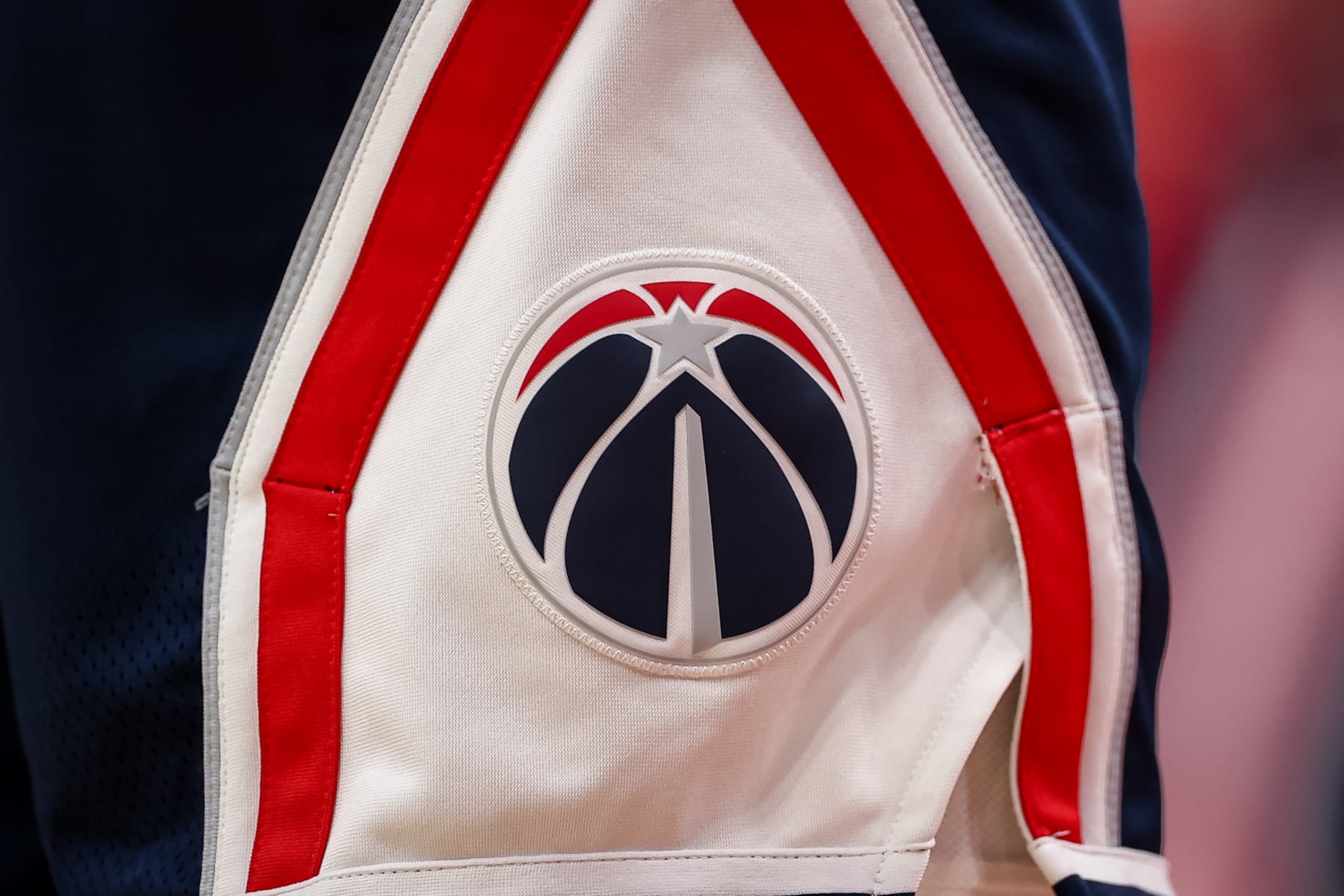 WASHINGTON, DC - APRIL 09: A general view of the Washington Wizards uniform logo during the second half against the Houston Rockets at Capital One Arena on April 9, 2023 in Washington, DC. NOTE TO USER: User expressly acknowledges and agrees that, by downloading and or using this photograph, User is consenting to the terms and conditions of the Getty Images License Agreement. (Photo by Scott Taetsch/Getty Images)