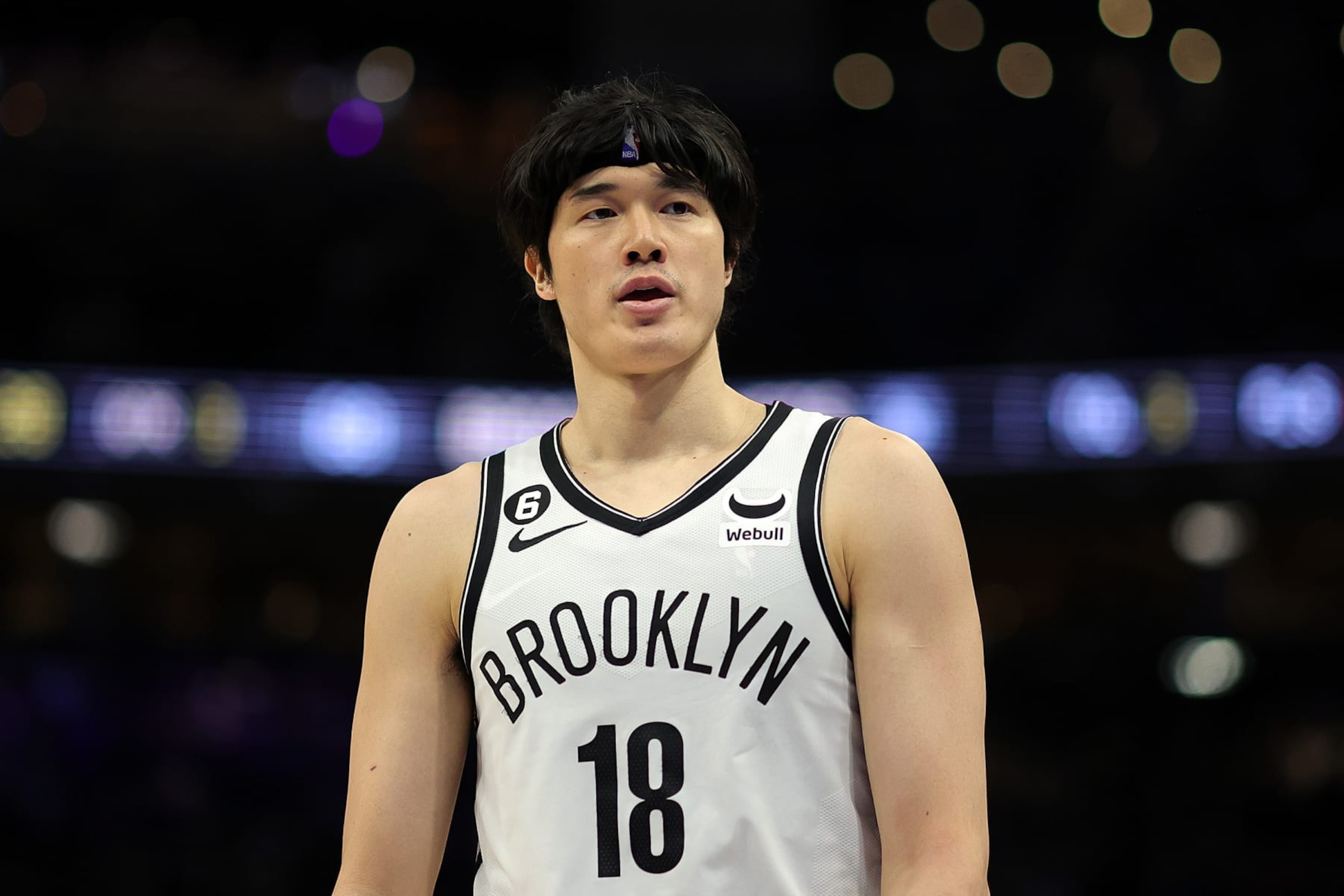 MILWAUKEE, WISCONSIN - MARCH 09: Yuta Watanabe #18 of the Brooklyn Nets walks backcourt during the second half of a game against the Milwaukee Bucks at Fiserv Forum on March 09, 2023 in Milwaukee, Wisconsin. NOTE TO USER: User expressly acknowledges and agrees that, by downloading and or using this photograph, User is consenting to the terms and conditions of the Getty Images License Agreement. (Photo by Stacy Revere/Getty Images)