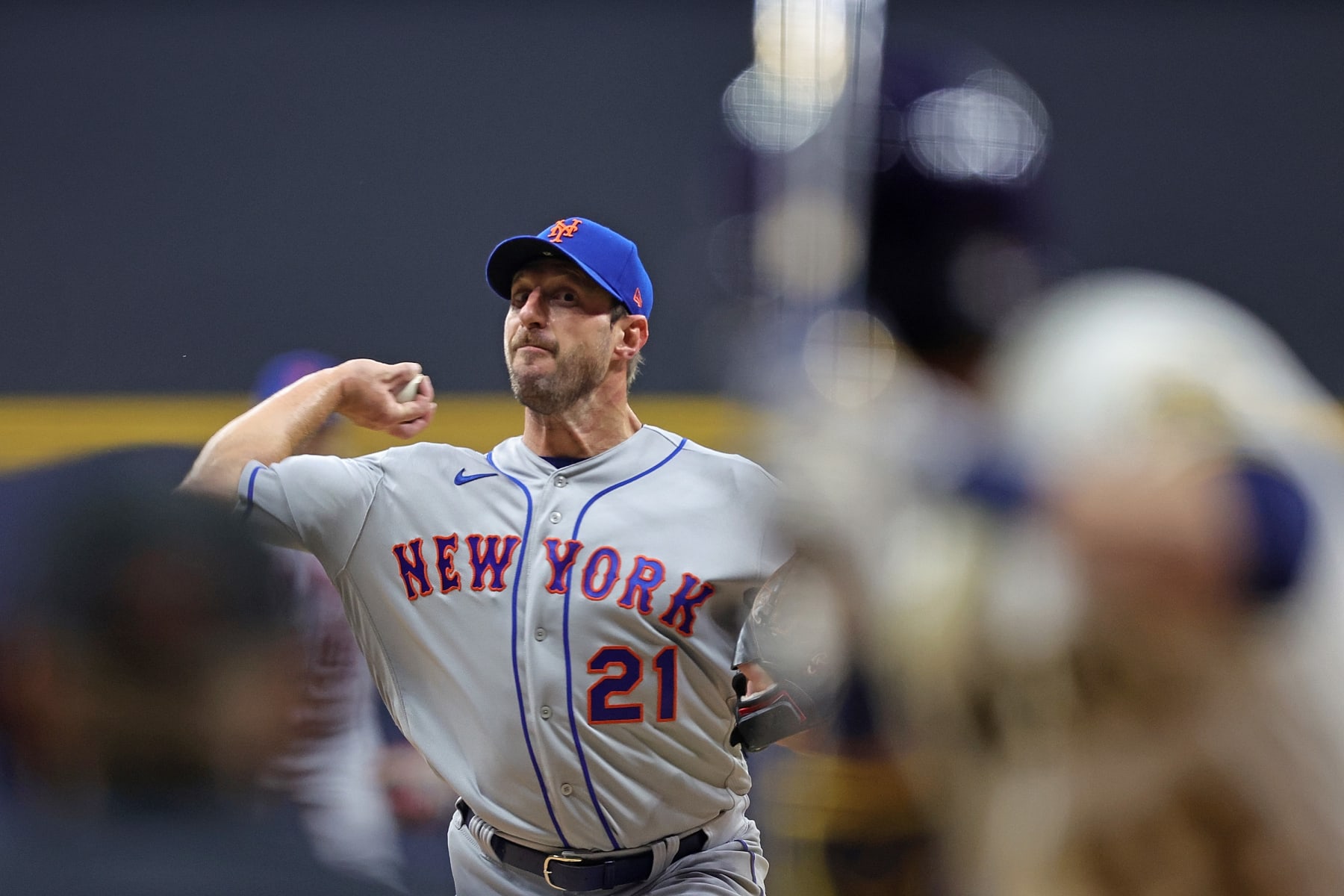MILWAUKEE, WISCONSIN - APRIL 04: Max Scherzer #21 of the New York Mets throws a pitch during a game against the Milwaukee Brewers at American Family Field on April 04, 2023 in Milwaukee, Wisconsin.  The Brewers defeated the Mets 9-0. (Photo by Stacy Revere/Getty Images)