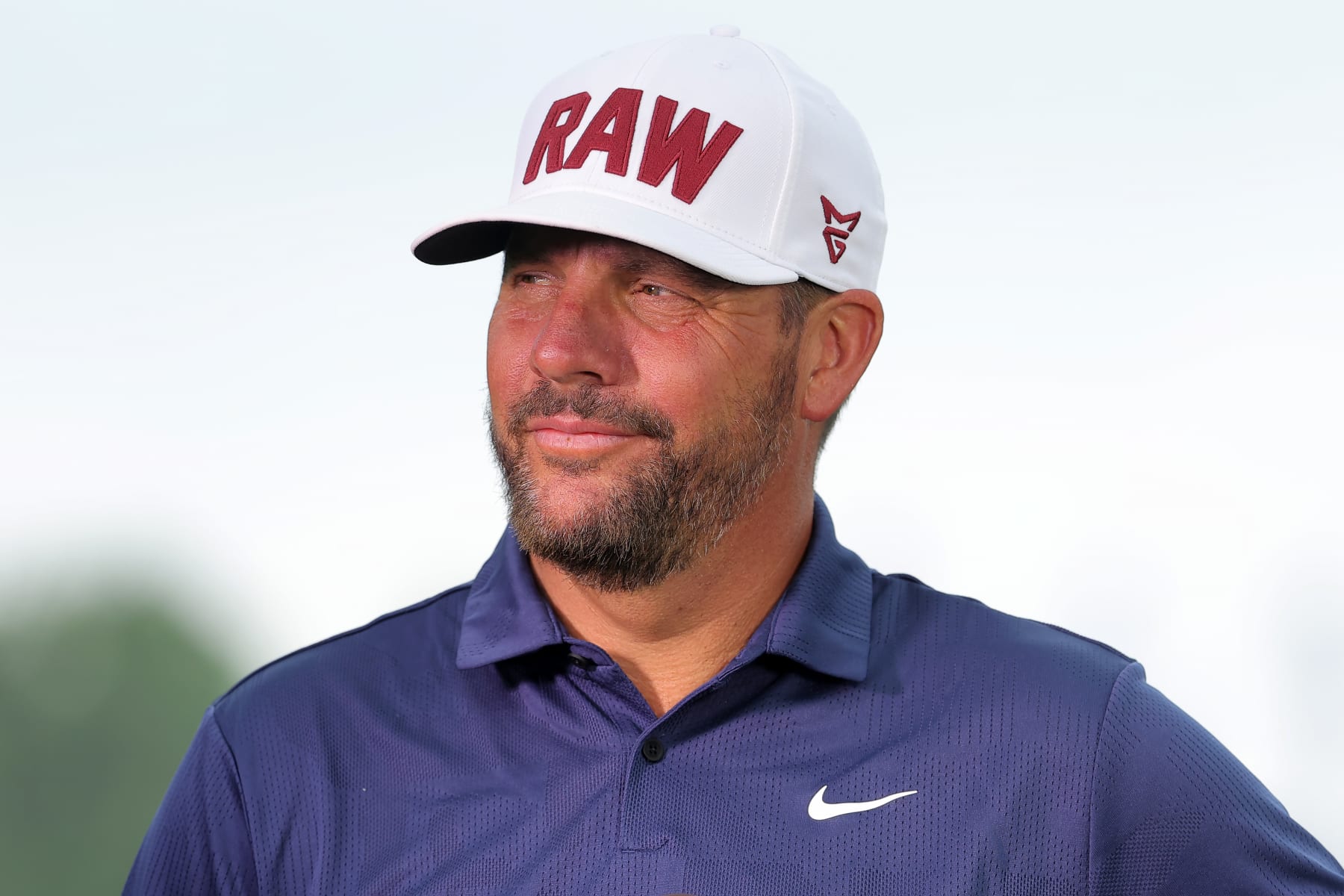 FORT WORTH, TEXAS - MAY 24: Michael Block reacts during an interview prior to the Charles Schwab Challenge at Colonial Country Club on May 24, 2023 in Fort Worth, Texas. (Photo by Jonathan Bachman/Getty Images)