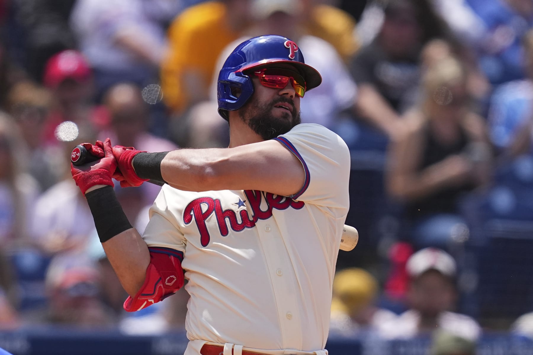 PHILADELPHIA, PA - MAY 21: Kyle Schwarber #12 of the Philadelphia Phillies bats against the Chicago Cubs at Citizens Bank Park on May 21, 2023 in Philadelphia, Pennsylvania. The Phillies defeated the Cubs 2-1. (Photo by Mitchell Leff/Getty Images)