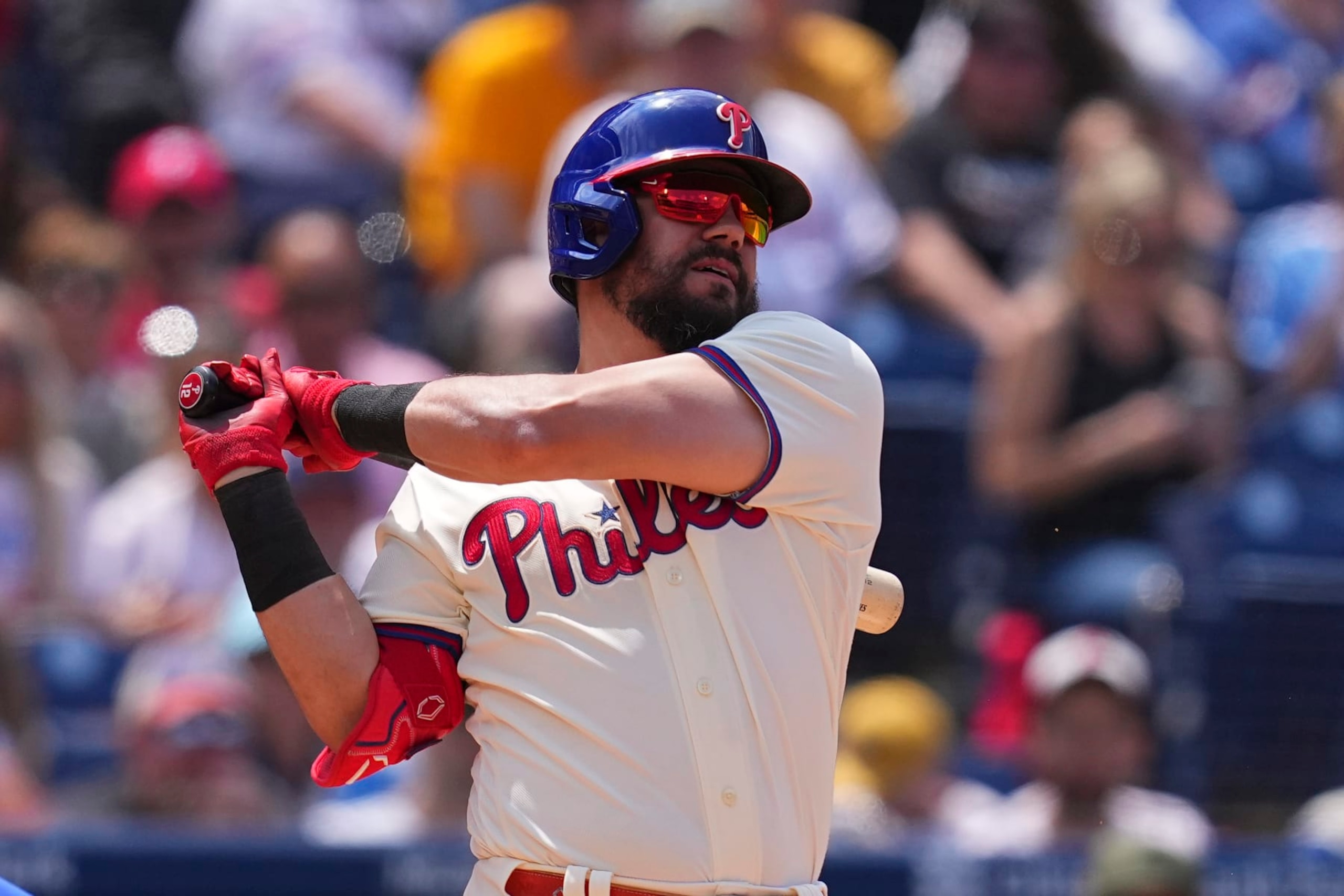 PHILADELPHIA, PA - MAY 21: Kyle Schwarber #12 of the Philadelphia Phillies bats against the Chicago Cubs at Citizens Bank Park on May 21, 2023 in Philadelphia, Pennsylvania. The Phillies defeated the Cubs 2-1. (Photo by Mitchell Leff/Getty Images)