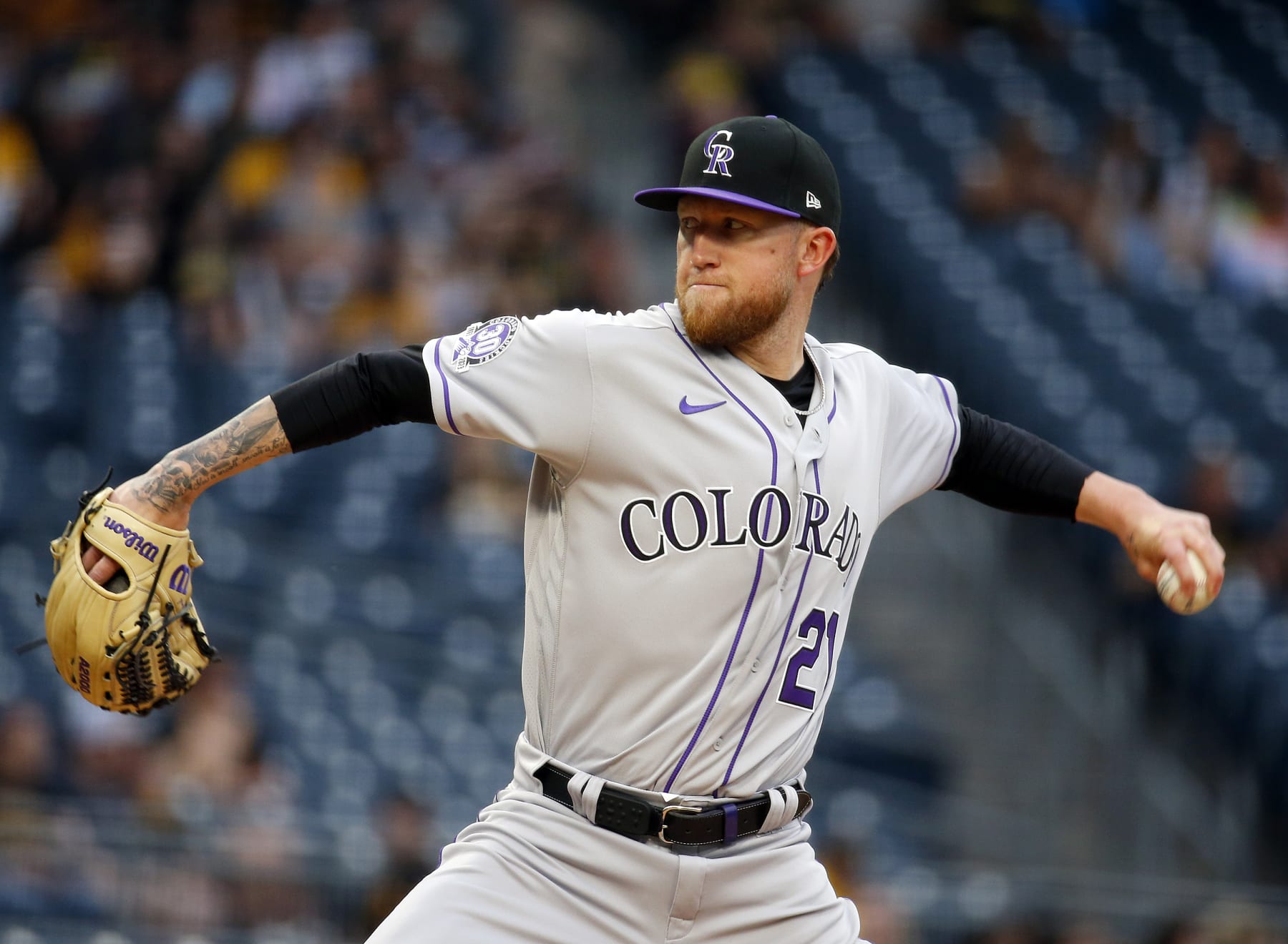 PITTSBURGH, PA - MAY 08: Kyle Freeland #21 of the Colorado Rockies pitches in the first inning against the Pittsburgh Pirates at PNC Park on May 8, 2023 in Pittsburgh, Pennsylvania.  (Photo by Justin K. Aller/Getty Images)