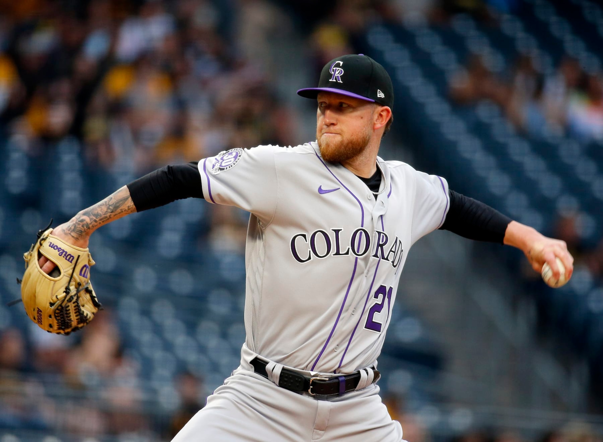 PITTSBURGH, PA - MAY 08: Kyle Freeland #21 of the Colorado Rockies pitches in the first inning against the Pittsburgh Pirates at PNC Park on May 8, 2023 in Pittsburgh, Pennsylvania.  (Photo by Justin K. Aller/Getty Images)