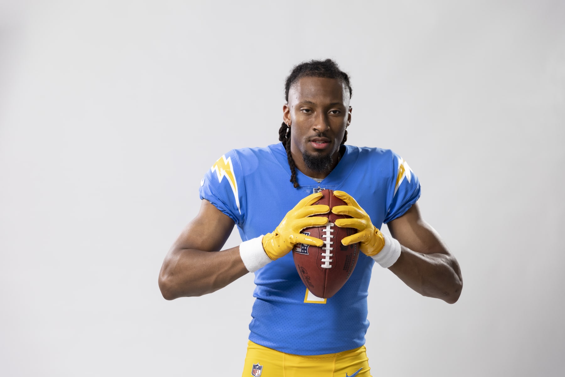 LOS ANGELES, CALIFORNIA - MAY 20: Quentin Johnston #1 of the Los Angeles Chargers poses for a portrait during the NFLPA Rookie Premiere on May 20, 2023 in Los Angeles, California. (Photo by Michael Owens/Getty Images)