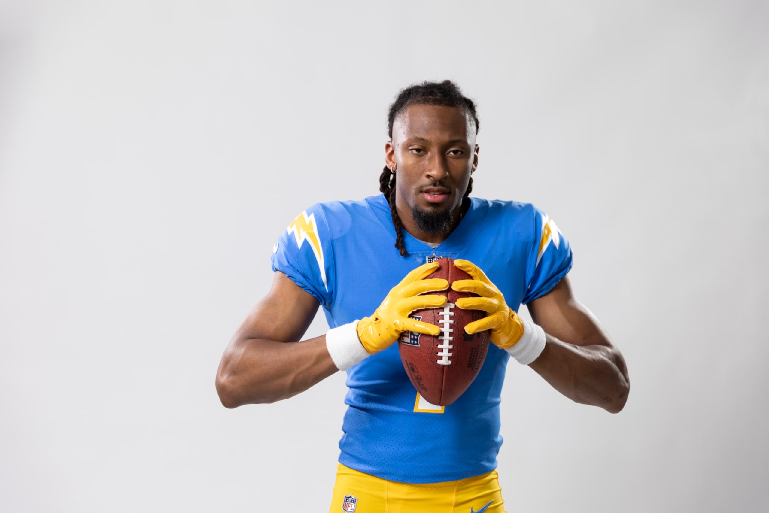 LOS ANGELES, CALIFORNIA - MAY 20: Quentin Johnston #1 of the Los Angeles Chargers poses for a portrait during the NFLPA Rookie Premiere on May 20, 2023 in Los Angeles, California. (Photo by Michael Owens/Getty Images)
