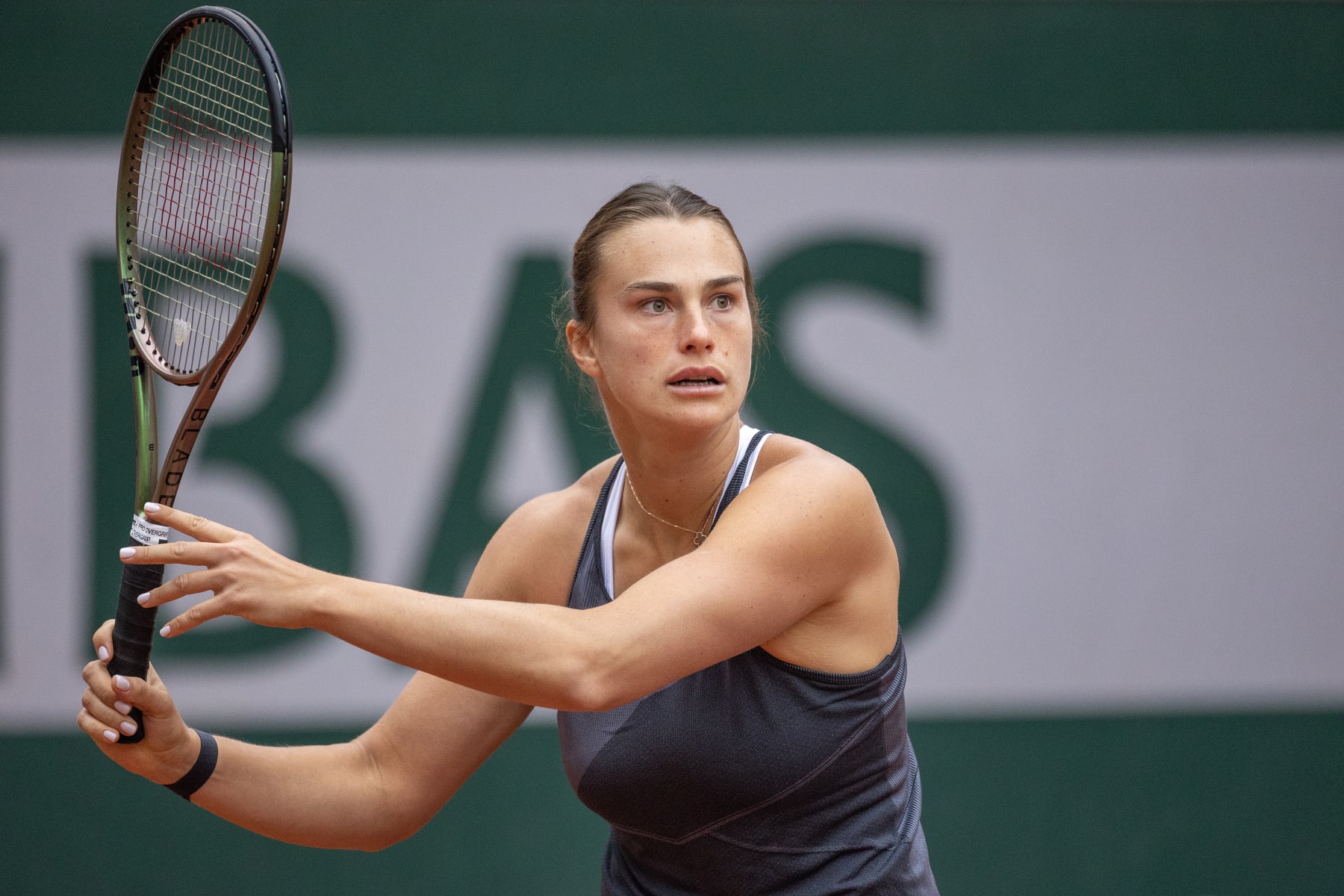 PARIS, FRANCE - MAY 23.  Aryna Sabalenka of Belarus during practice on Court Suzanne Lenglen in preparation for the 2023 French Open Tennis Tournament at Roland Garros on May 23, 2023, in Paris, France. (Photo by Tim Clayton/Corbis via Getty Images)