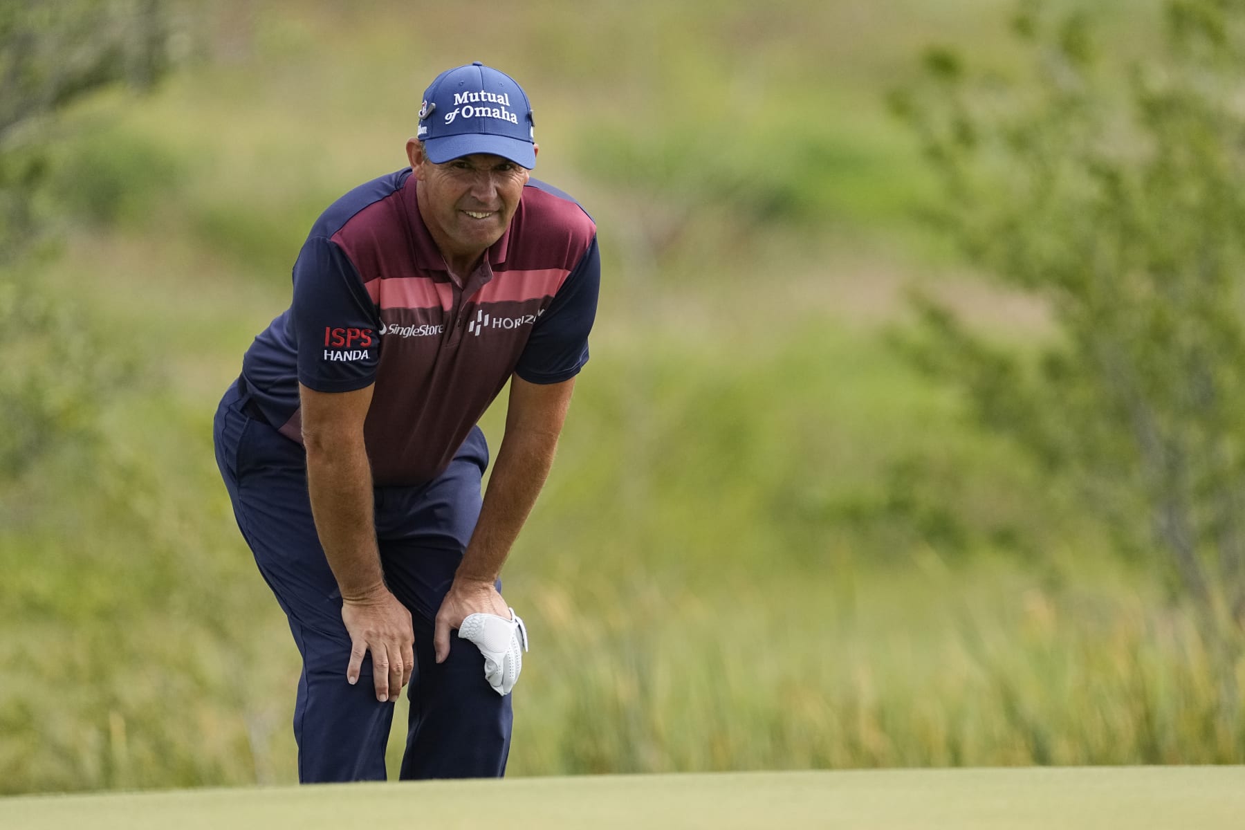 FRISCO, TX - MAY 27: Padraig Harrington reads the first green during the third round of the KitchenAid Senior PGA Championship at Fields Ranch East on Saturday, May 27, 2023 in Frisco, Texas. (Photo by Sam Hodde/PGA of America via Getty Images)