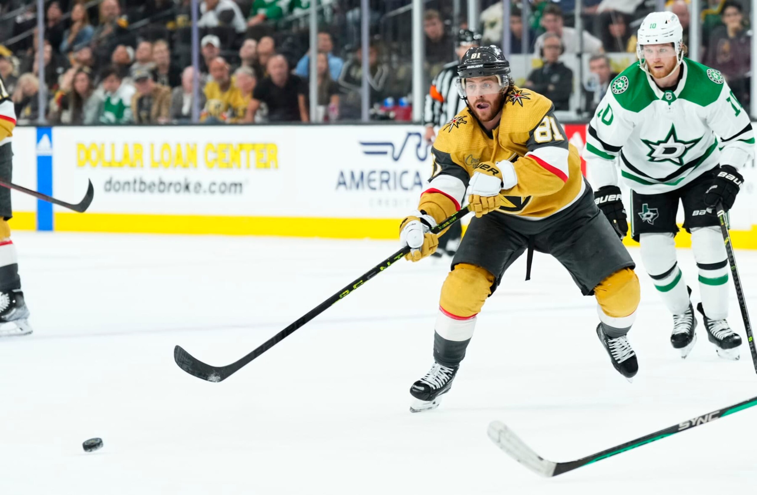 LAS VEGAS, NEVADA - MAY 27: Jonathan Marchessault #81 of the Vegas Golden Knights skates during the third period against the Dallas Stars Game Five of the Western Conference Final of the 2023 Stanley Cup Playoffs at T-Mobile Arena on May 27, 2023 in Las Vegas, Nevada. (Photo by Jeff Bottari/NHLI via Getty Images)
