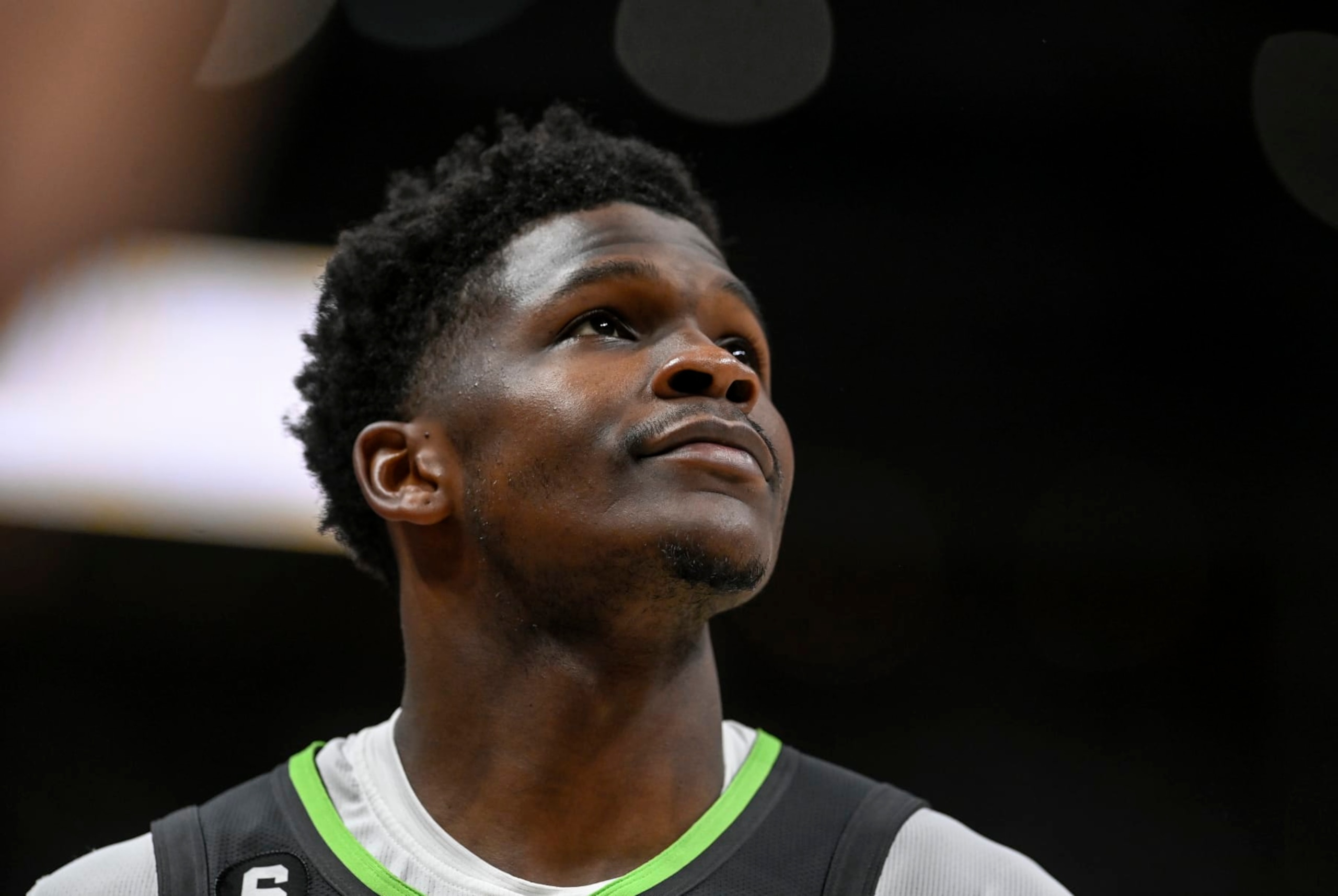 DENVER, CO - APRIL 25: Anthony Edwards (1) of the Minnesota Timberwolves remains positive during the fourth quarter of Denvers 112-109 win at Ball Arena in Denver on Tuesday, April 25, 2023. Denver clinched the best-of-seven series 4-1. (Photo by AAron Ontiveroz/MediaNews Group/The Denver Post via Getty Images)