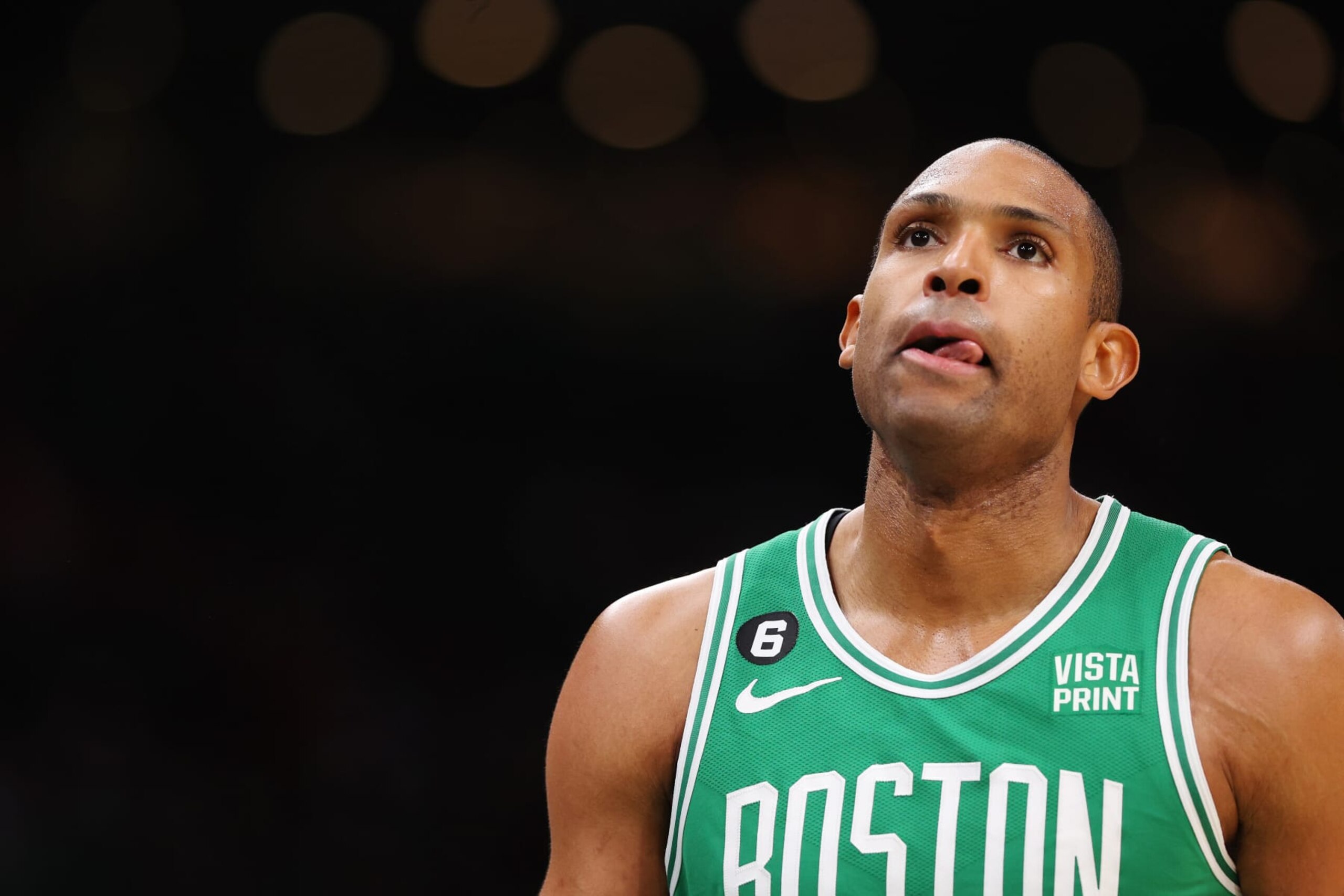 BOSTON, MASSACHUSETTS - MAY 29: Al Horford #42 of the Boston Celtics reacts during the first quarter against the Miami Heat in game seven of the Eastern Conference Finals at TD Garden on May 29, 2023 in Boston, Massachusetts. NOTE TO USER: User expressly acknowledges and agrees that, by downloading and or using this photograph, User is consenting to the terms and conditions of the Getty Images License Agreement. (Photo by Maddie Meyer/Getty Images)