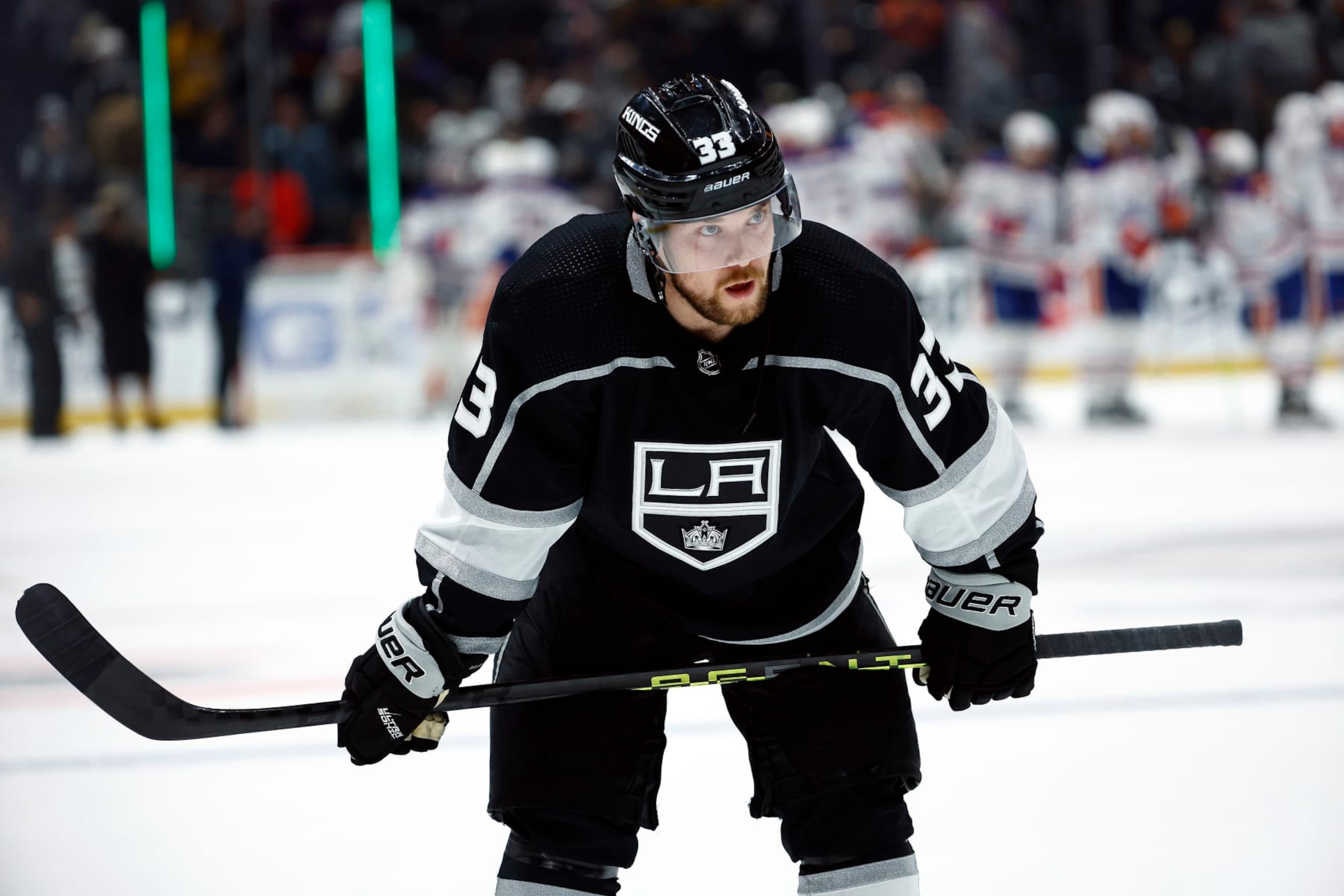 LOS ANGELES, CALIFORNIA - APRIL 29:  Viktor Arvidsson #33 of the Los Angeles Kings after a 5-4 loss against the Edmonton Oilers in Game Six of the First Round of the 2023 Stanley Cup Playoffs at Crypto.com Arena on April 29, 2023 in Los Angeles, California.  
 The Oilers won the series against the Kings 4-2.  (Photo by Ronald Martinez/Getty Images)