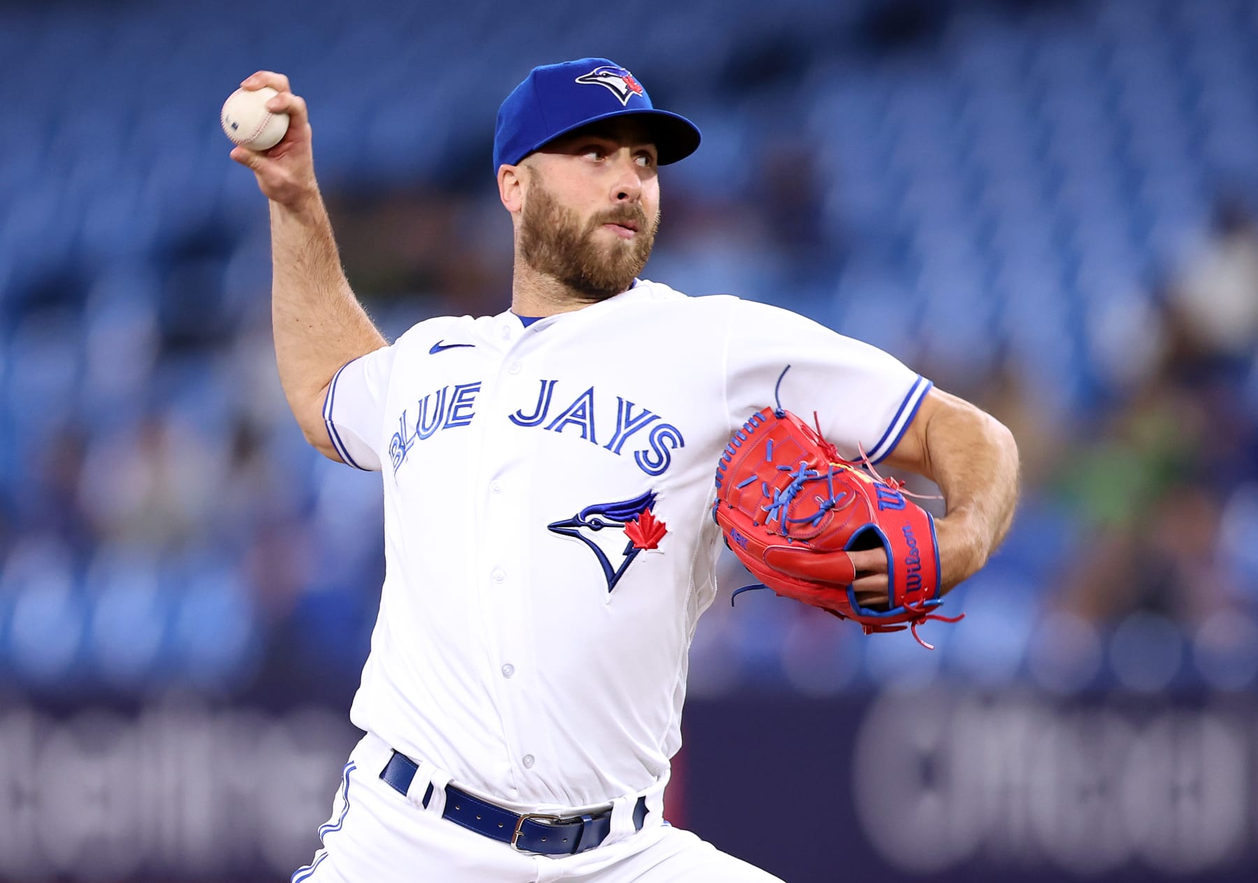 TORONTO, ON - APRIL 25:  Anthony Bass #52 of the Toronto Blue Jays delivers a pitch against the Chicago White Sox at Rogers Centre on April 25, 2023 in Toronto, Ontario, Canada.  (Photo by Vaughn Ridley/Getty Images)