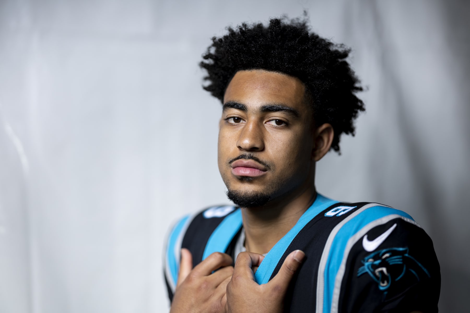 LOS ANGELES, CALIFORNIA - MAY 20: Bryce Young #9 of the Carolina Panthers poses for a portrait during the NFLPA Rookie Premiere on May 20, 2023 in Los Angeles, California. (Photo by Michael Owens/Getty Images)