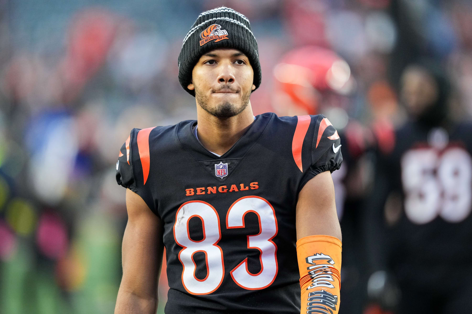 CINCINNATI, OHIO - JANUARY 08: Tyler Boyd #83 of the Cincinnati Bengals walks off the field after beating the Baltimore Ravens 27-16 at Paycor Stadium on January 08, 2023 in Cincinnati, Ohio. (Photo by Dylan Buell/Getty Images)