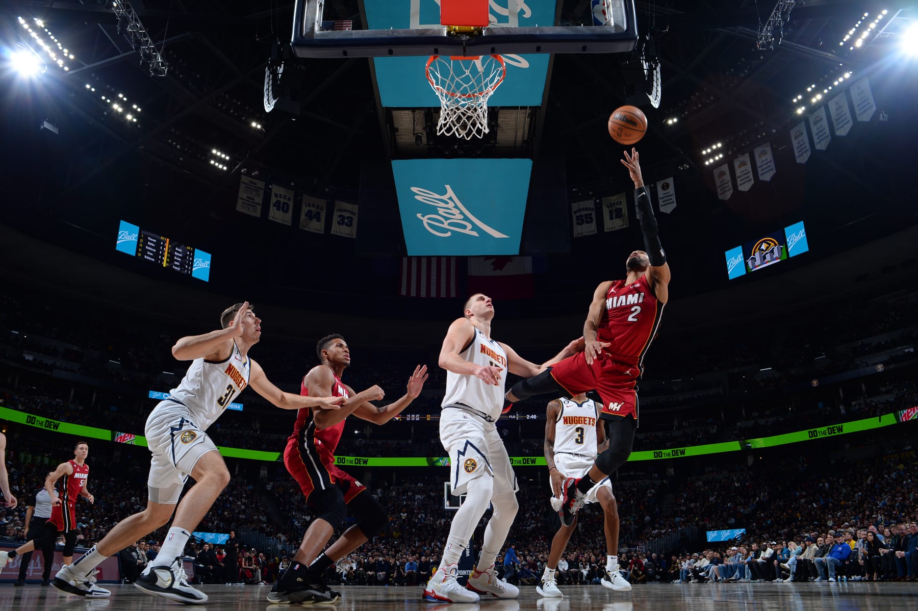 DENVER, CO - DECEMBER 30: Gabe Vincent #2 of the Miami Heat shoots the ball during the game against the Denver Nuggets on December 30, 2022 at the Ball Arena in Denver, Colorado. NOTE TO USER: User expressly acknowledges and agrees that, by downloading and/or using this Photograph, user is consenting to the terms and conditions of the Getty Images License Agreement. Mandatory Copyright Notice: Copyright 2022 NBAE (Photo by Bart Young/NBAE via Getty Images)