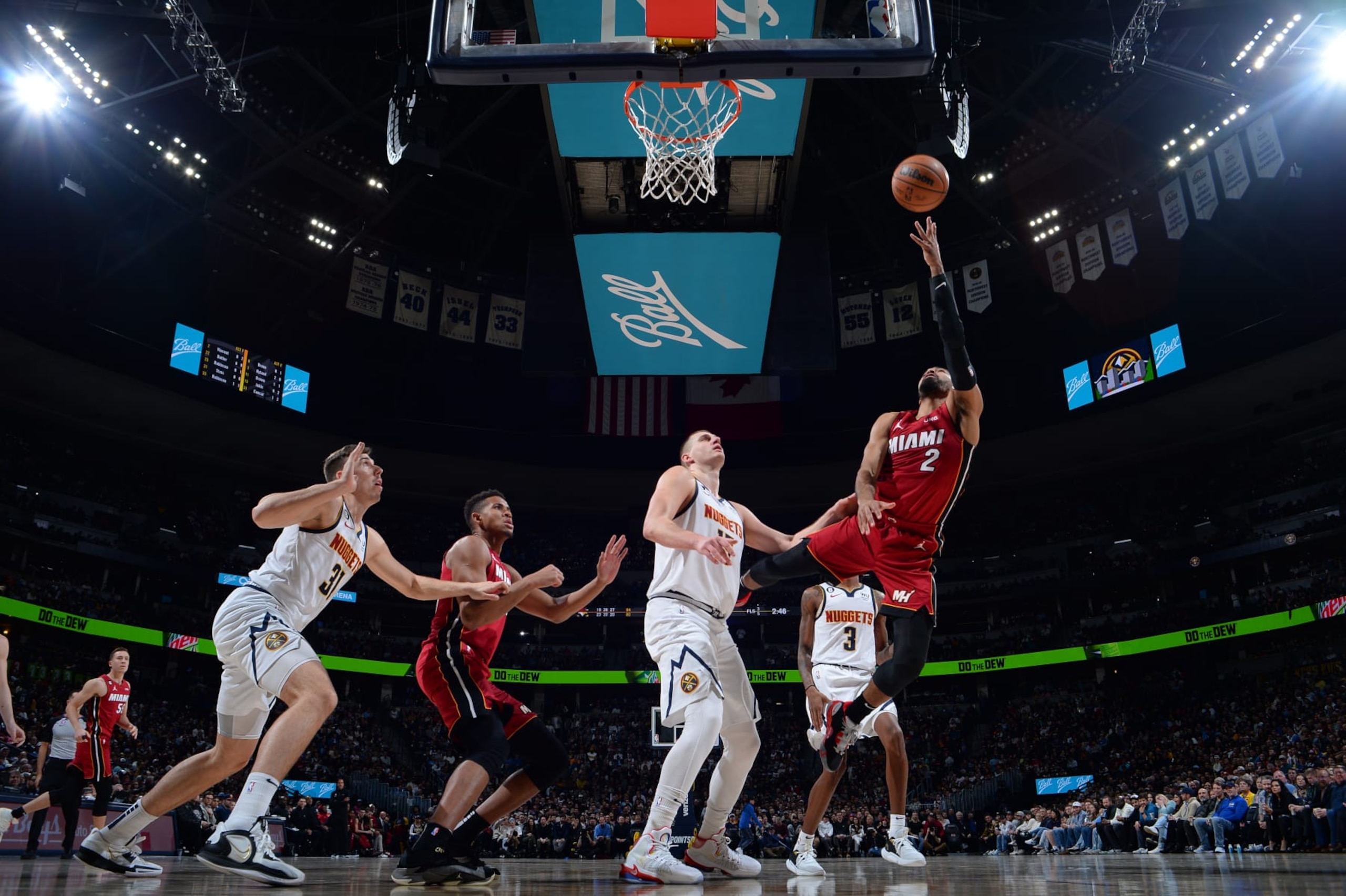 DENVER, CO - DECEMBER 30: Gabe Vincent #2 of the Miami Heat shoots the ball during the game against the Denver Nuggets on December 30, 2022 at the Ball Arena in Denver, Colorado. NOTE TO USER: User expressly acknowledges and agrees that, by downloading and/or using this Photograph, user is consenting to the terms and conditions of the Getty Images License Agreement. Mandatory Copyright Notice: Copyright 2022 NBAE (Photo by Bart Young/NBAE via Getty Images) DENVER, CO - DECEMBER 30: Gabe Vincent #2 of the Miami Heat shoots the ball during the game against the Denver Nuggets on December 30, 2022 at the Ball Arena in Denver, Colorado. NOTE TO USER: User expressly acknowledges and agrees that, by downloading and/or using this Photograph, user is consenting to the terms and conditions of the Getty Images License Agreement. Mandatory Copyright Notice: Copyright 2022 NBAE (Photo by Bart Young/NBAE via Getty Images)