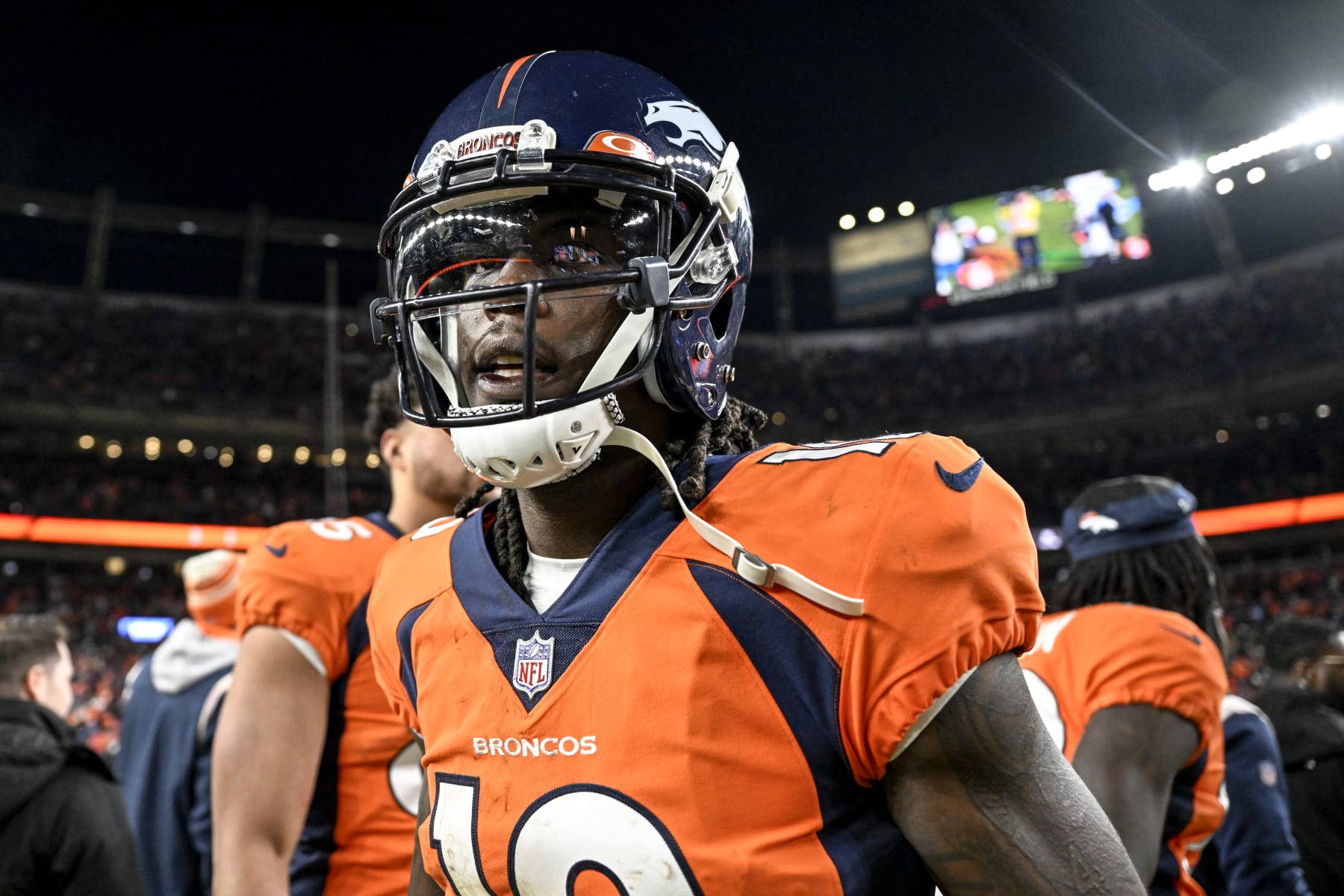 DENVER, CO - JANUARY 8: Jerry Jeudy (10) of the Denver Broncos stands on the field after the fourth quarter of the Broncos 31-28 win over the Los Angeles Chargers at Empower Field at Mile High on Sunday, January 8, 2023. (Photo by AAron Ontiveroz/MediaNews Group/The Denver Post via Getty Images)