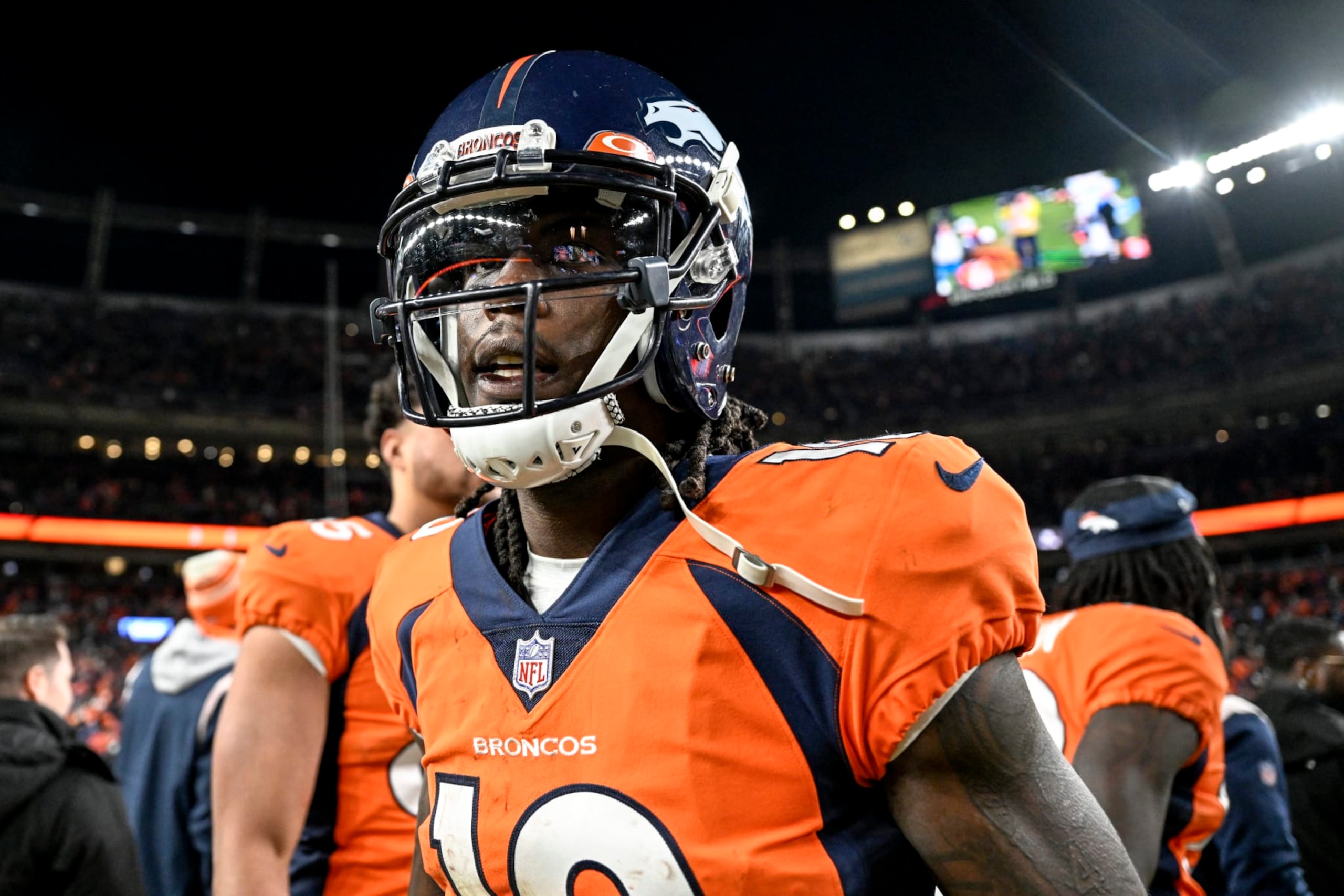 DENVER, CO - JANUARY 8: Jerry Jeudy (10) of the Denver Broncos stands on the field after the fourth quarter of the Broncos 31-28 win over the Los Angeles Chargers at Empower Field at Mile High on Sunday, January 8, 2023. (Photo by AAron Ontiveroz/MediaNews Group/The Denver Post via Getty Images)