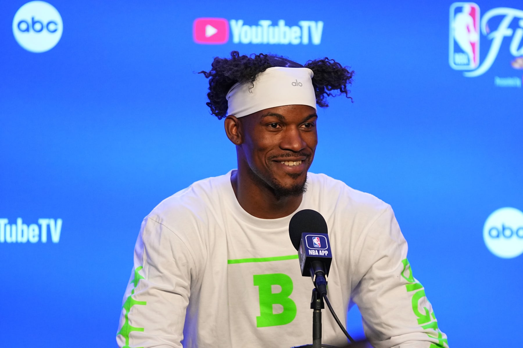 DENVER, CO - MAY 31: Jimmy Butler #22 of the Miami Heat speaks to the media during 2023 NBA Finals Practice and Media Availability on May 31, 2023 at the Ball Arena in Denver, Colorado. NOTE TO USER: User expressly acknowledges and agrees that, by downloading and/or using this Photograph, user is consenting to the terms and conditions of the Getty Images License Agreement. Mandatory Copyright Notice: Copyright 2023 NBAE (Photo by Bart Young/NBAE via Getty Images)