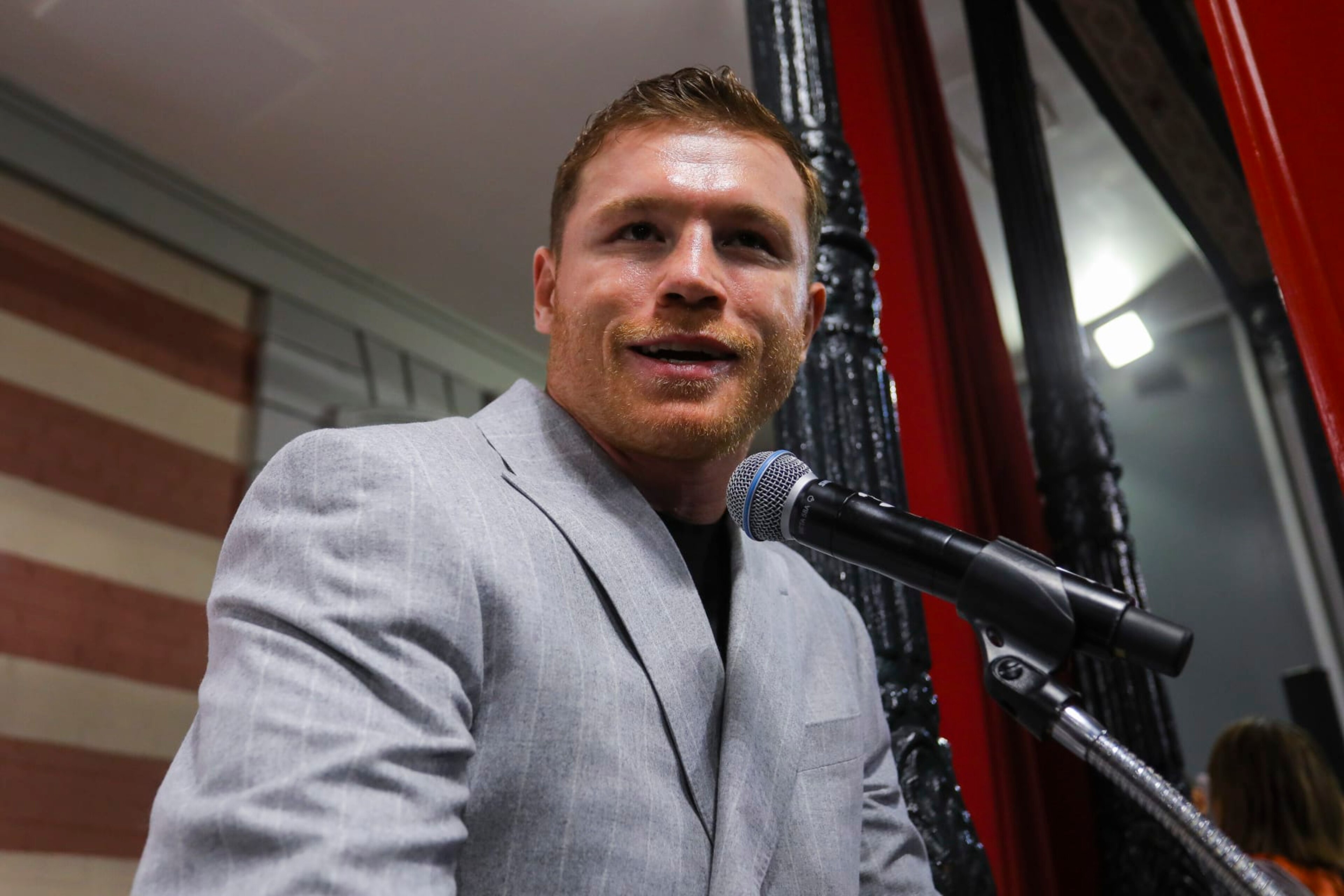 MEXICO CITY, MEXICO - MAY 24: Saul "Canelo" Alvarez speaks to the press during the unveiling of his wax figure at Museo de Cera on May 24, 2023 in Mexico City, Mexico. (Photo by Agustin Cuevas/Getty Images) MEXICO CITY, MEXICO - MAY 24: Saul "Canelo" Alvarez speaks to the press during the unveiling of his wax figure at Museo de Cera on May 24, 2023 in Mexico City, Mexico. (Photo by Agustin Cuevas/Getty Images)