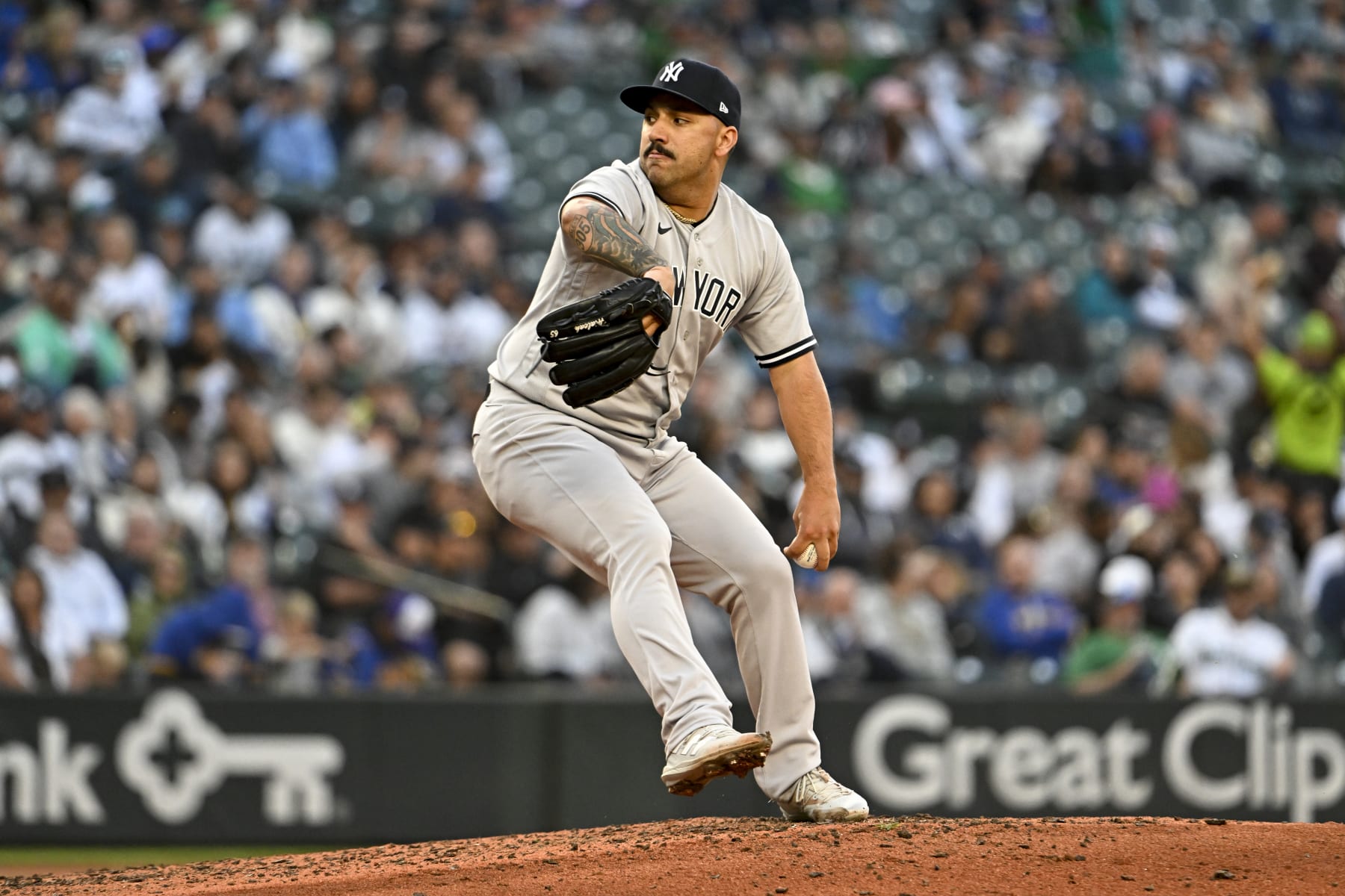 SEATTLE, WASHINGTON - MAY 30: Nestor Cortes #65 of the New York Yankees throws a pitch during the fourth inning against the Seattle Mariners at T-Mobile Park on May 30, 2023 in Seattle, Washington. (Photo by Alika Jenner/Getty Images)