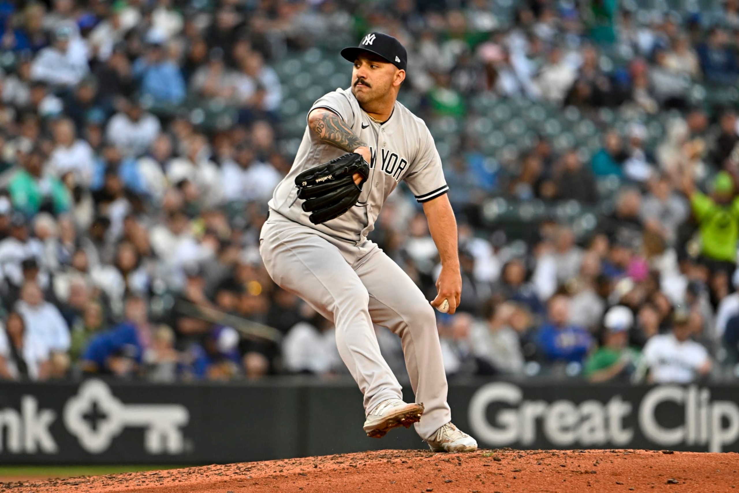 SEATTLE, WASHINGTON - MAY 30: Nestor Cortes #65 of the New York Yankees throws a pitch during the fourth inning against the Seattle Mariners at T-Mobile Park on May 30, 2023 in Seattle, Washington. (Photo by Alika Jenner/Getty Images)